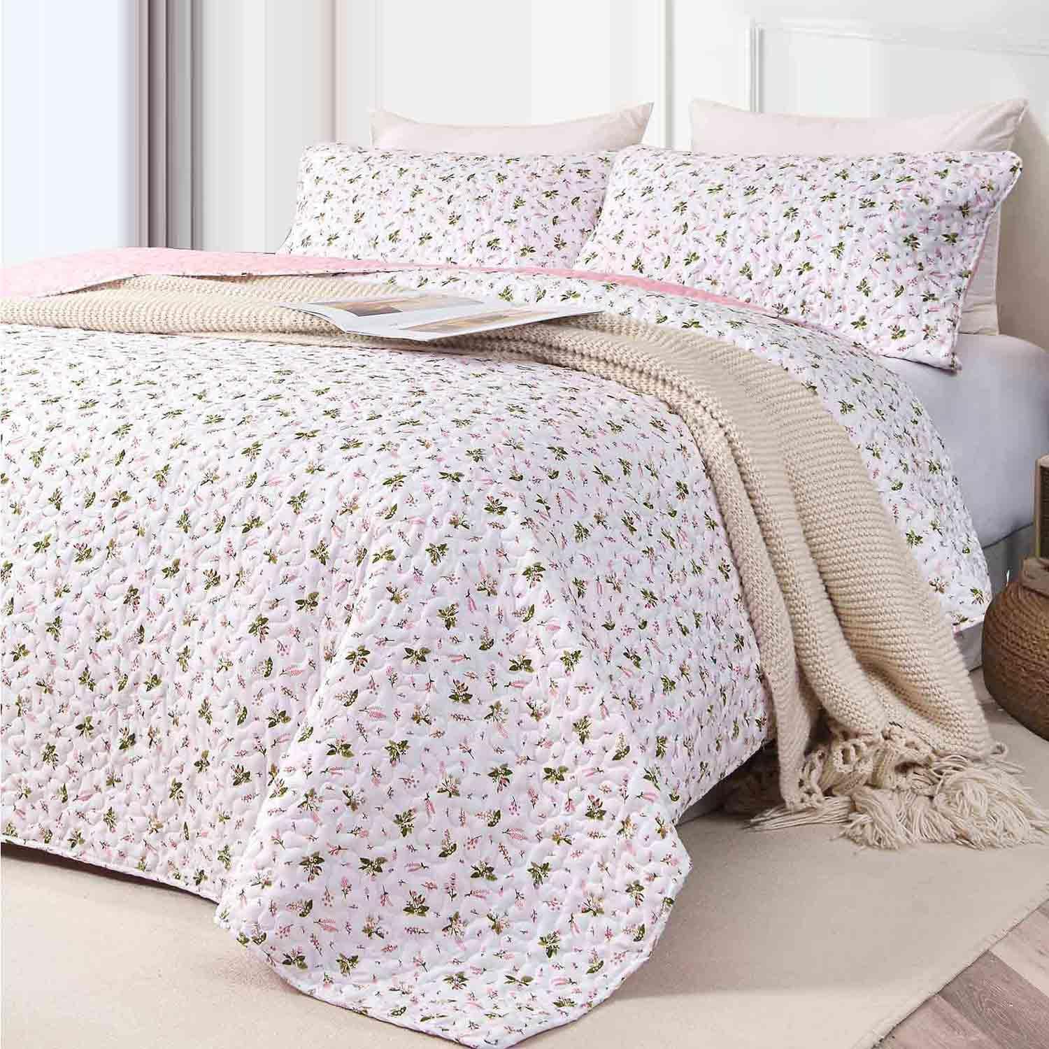 Nanko Floral Quilt Set Queen Full 3 Pcs