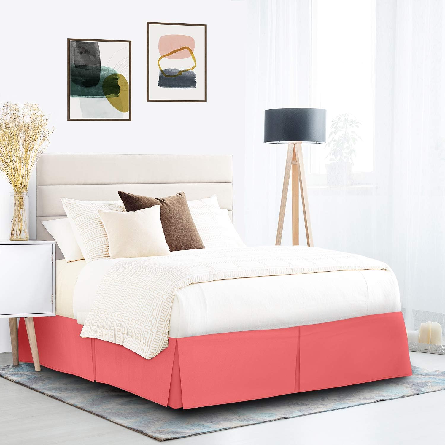 Nestl Coral Pink Cal King Bed Skirt 14 Inch Drop