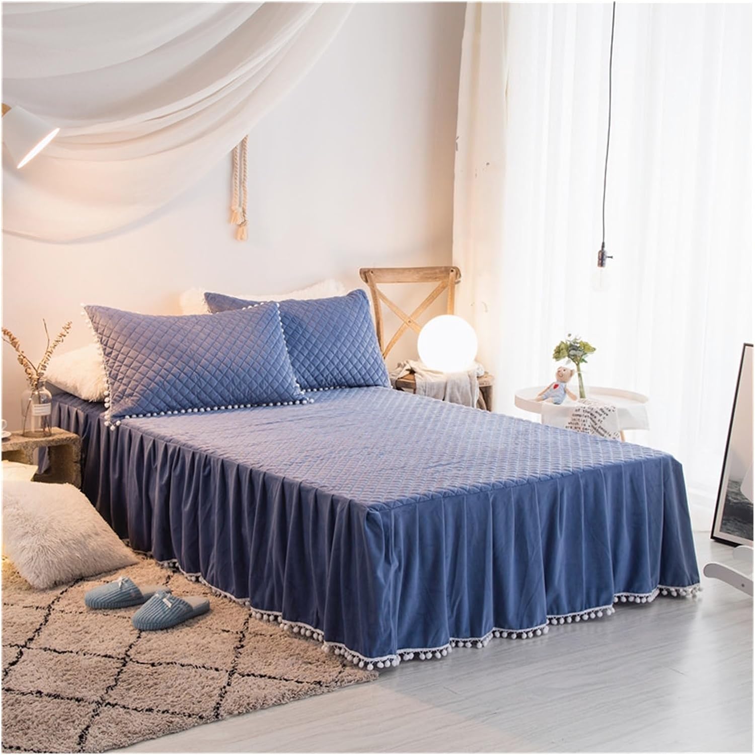 4pcs Blue Super King Green Plush Velvet Duvet Cover Set