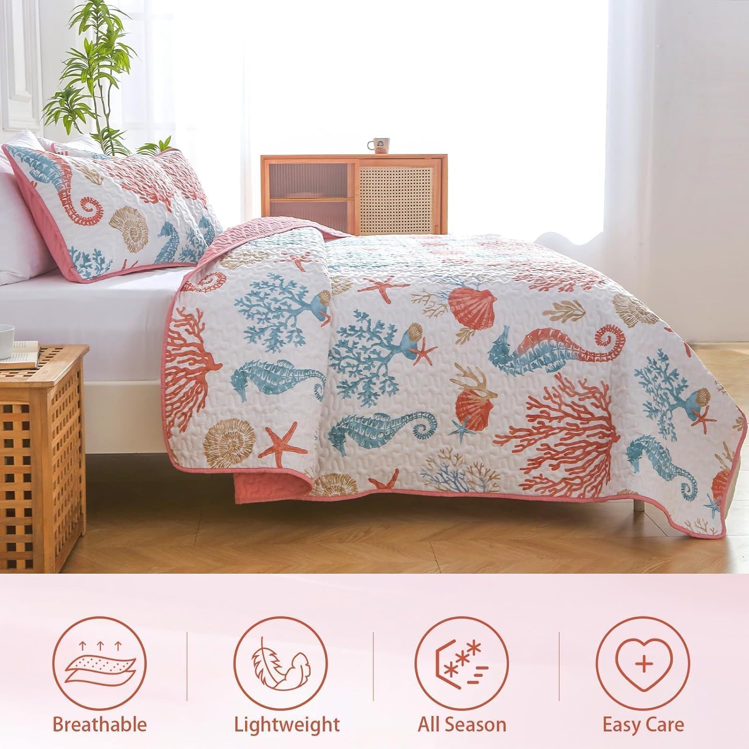 Heymybed Coastal Quilt Set Queen Size 3 Pieces