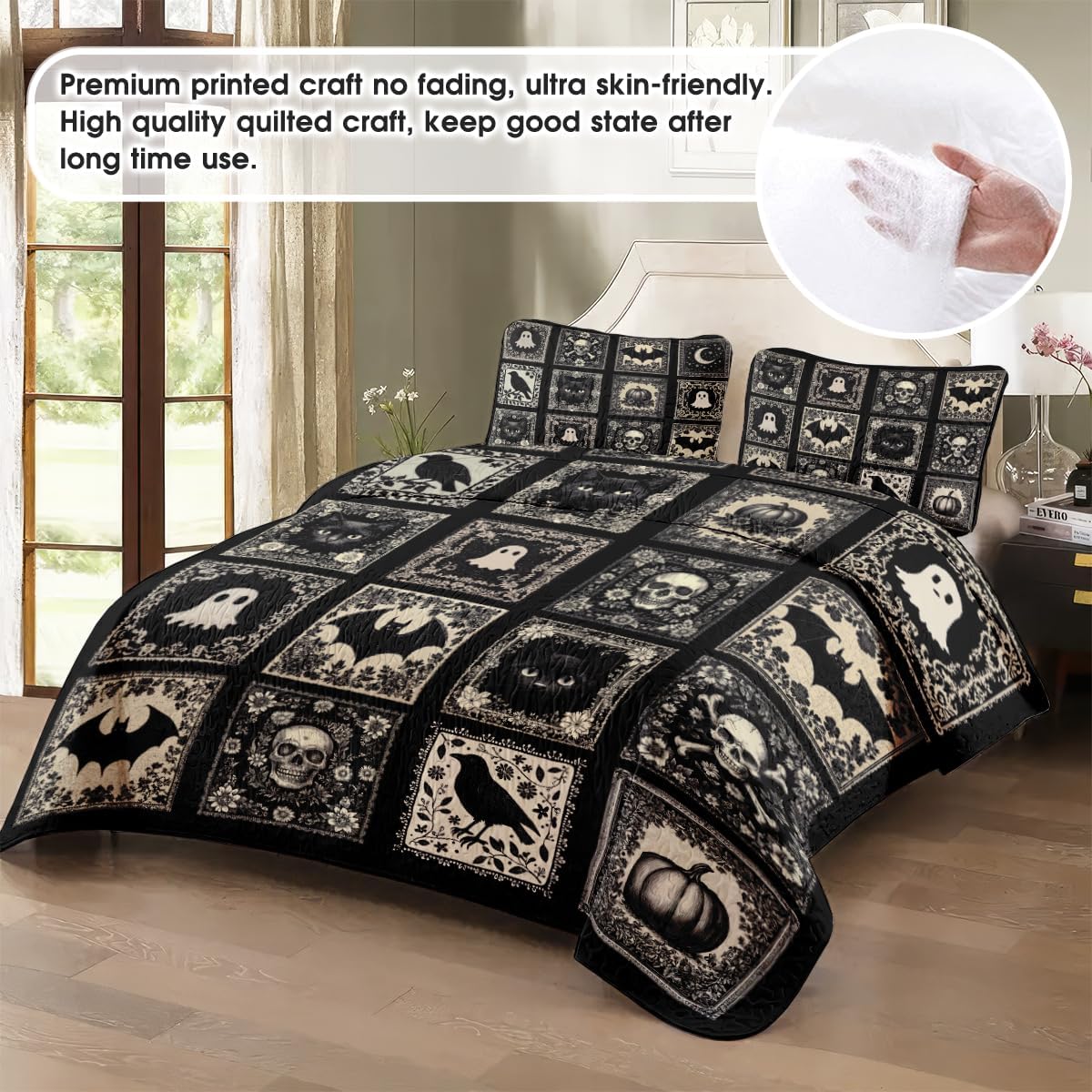 Witch Throw Pattern Quilt Set - Queen Twin Full Halloween Decor