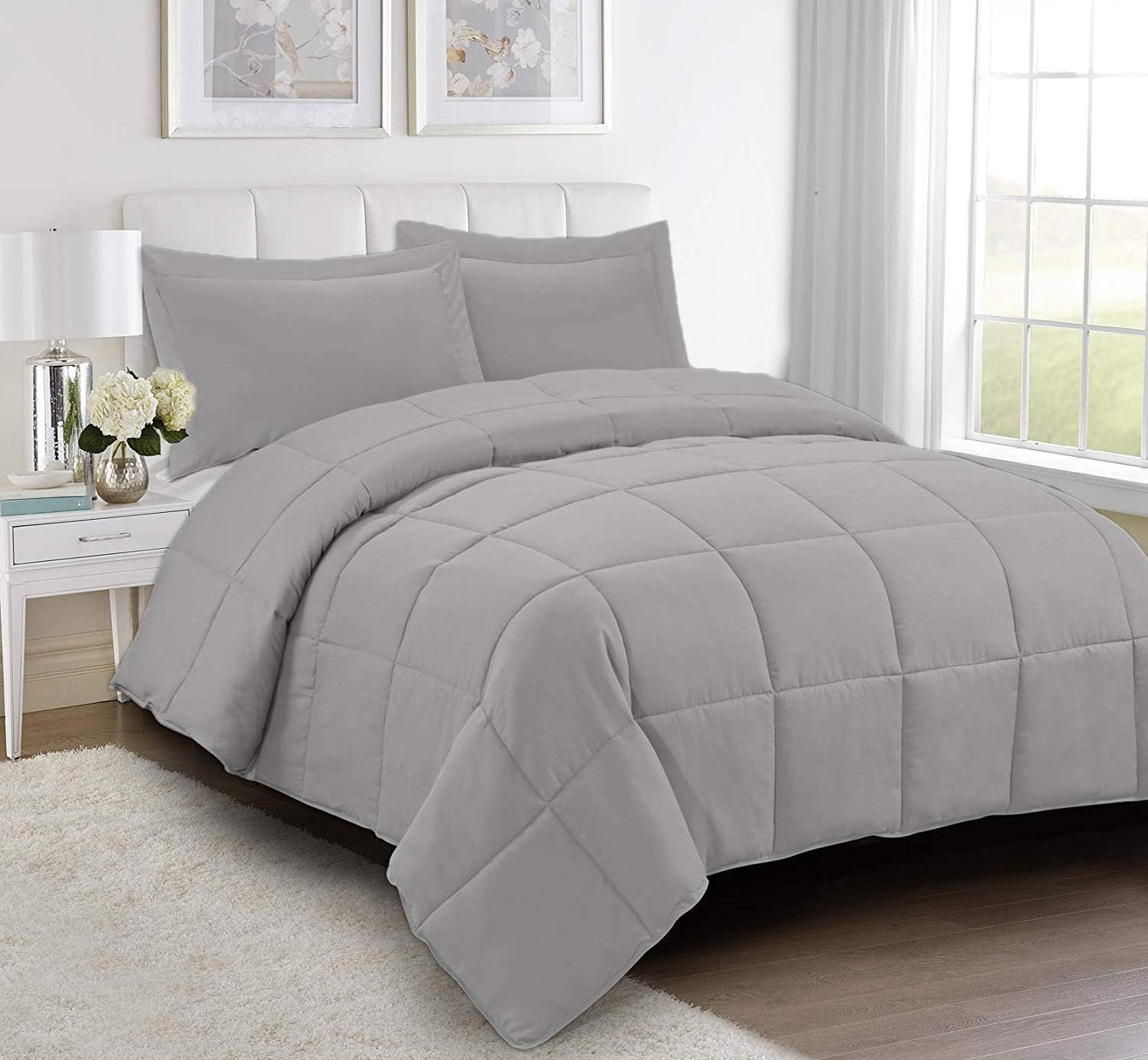 Restilon All Season Cooling Comforter Set 3PC Silver Grey Super King