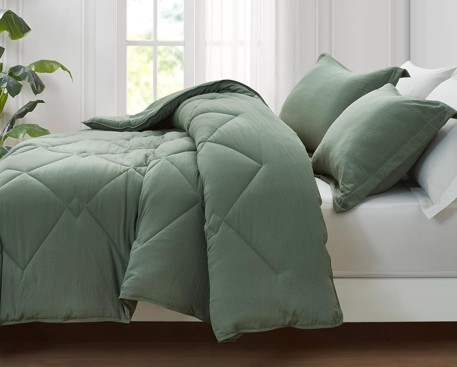 Chezmoi Logan Sage Green Comforter Set Twin XL