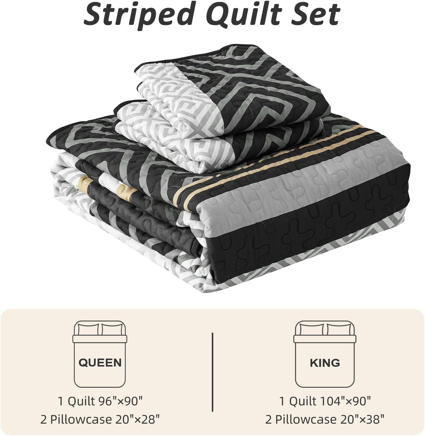 WONGS BEDDING King Size Quilt Set Black 3 Pieces 1