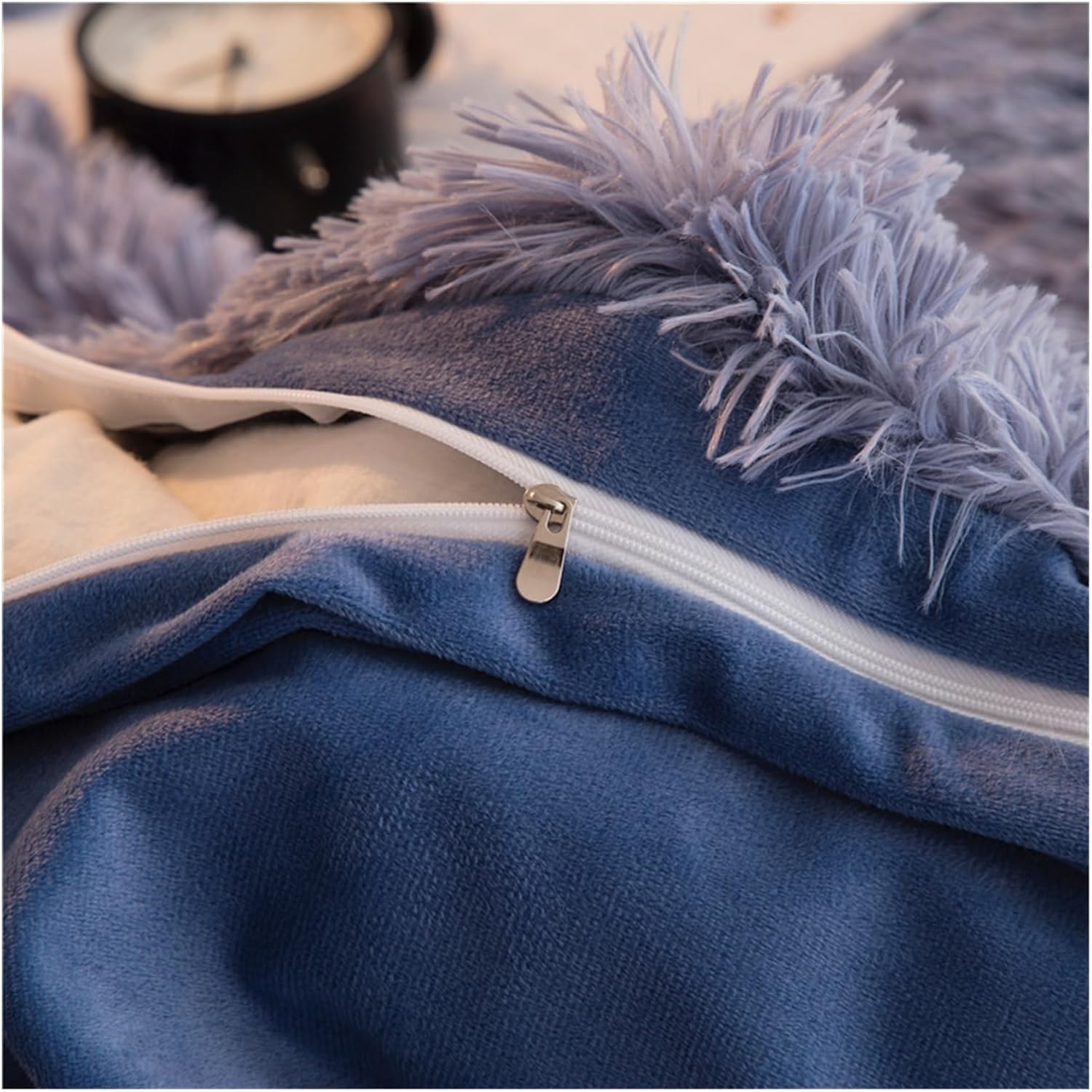 4pcs Blue Super King Green Plush Velvet Duvet Cover Set