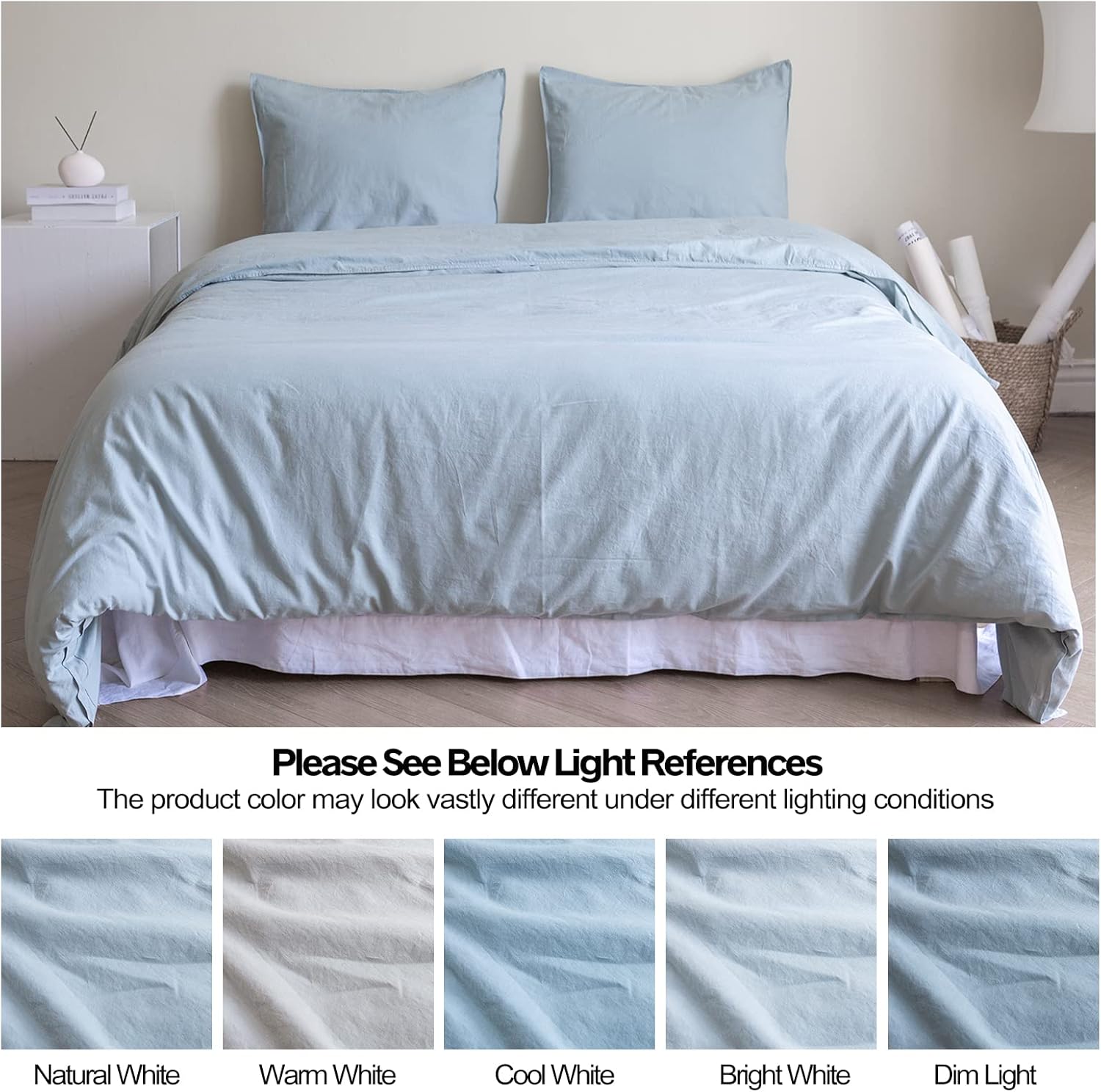 BISELINA French Linen Duvet Cover Set - King Size Dusty Blue