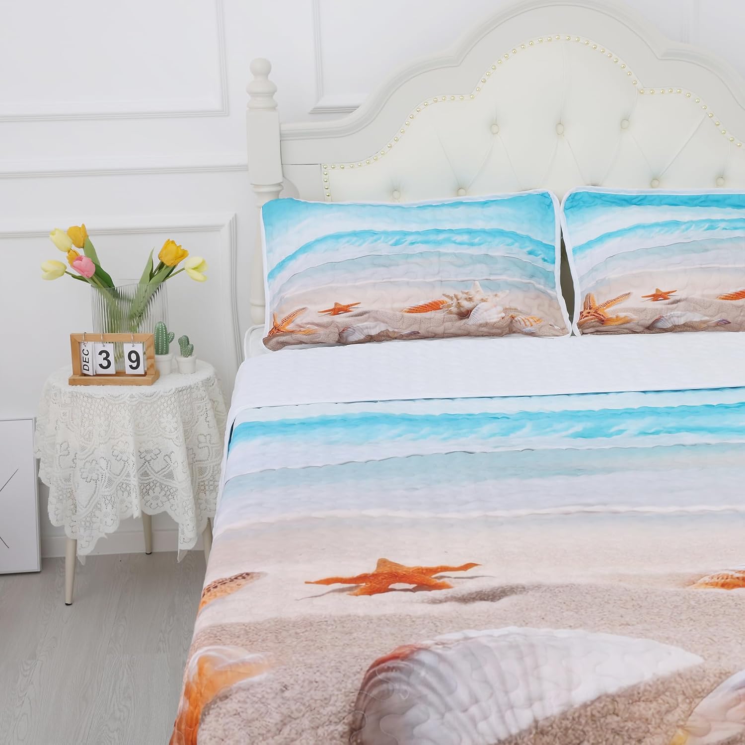 Blue Coastal Quilt Set Twin 2 Pieces Microfiber