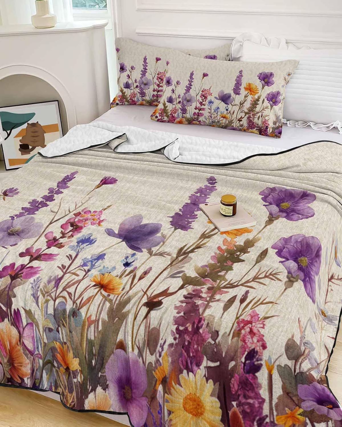 Purple Lavender Daisy Quilt Set Twin XL with 2 Pillow Shams