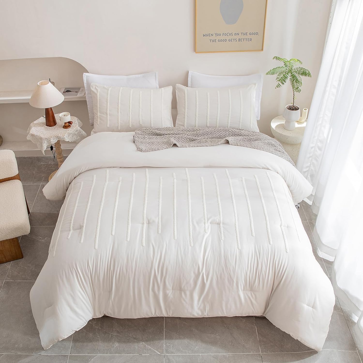 3Pcs Tufted Duvet Cover Set Ivory Twin XL