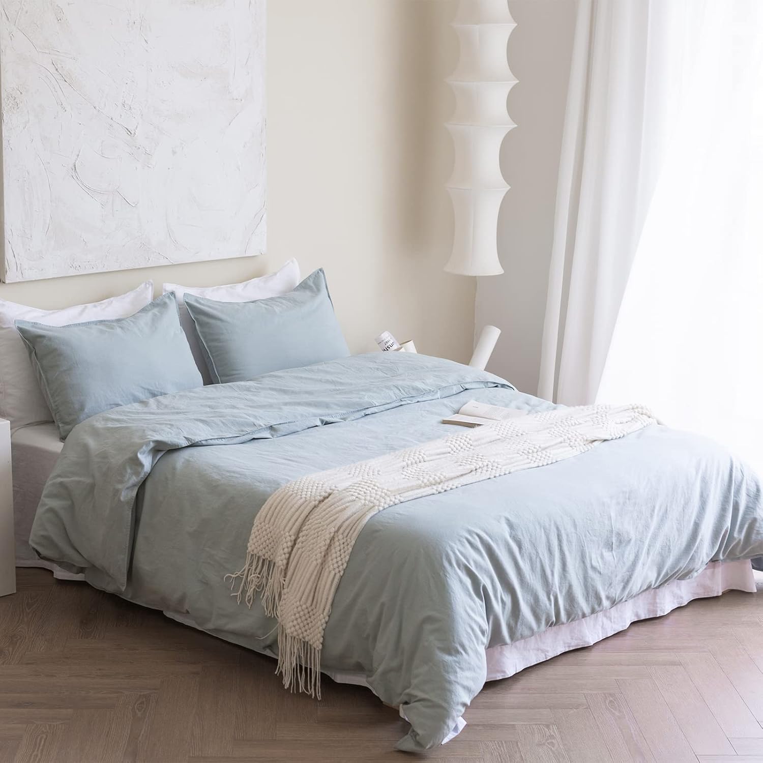 BISELINA French Linen Duvet Cover Set - King Size Dusty Blue