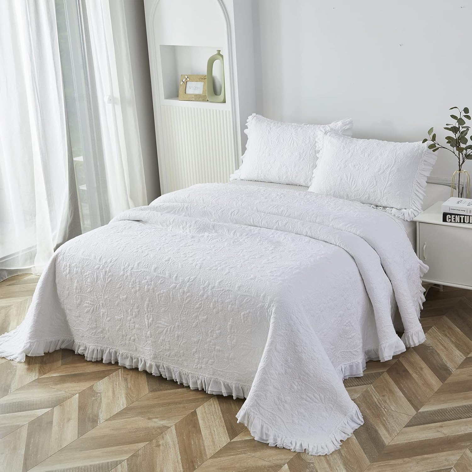 Brandream 5-Piece White Quilt Set Cotton Queen Size