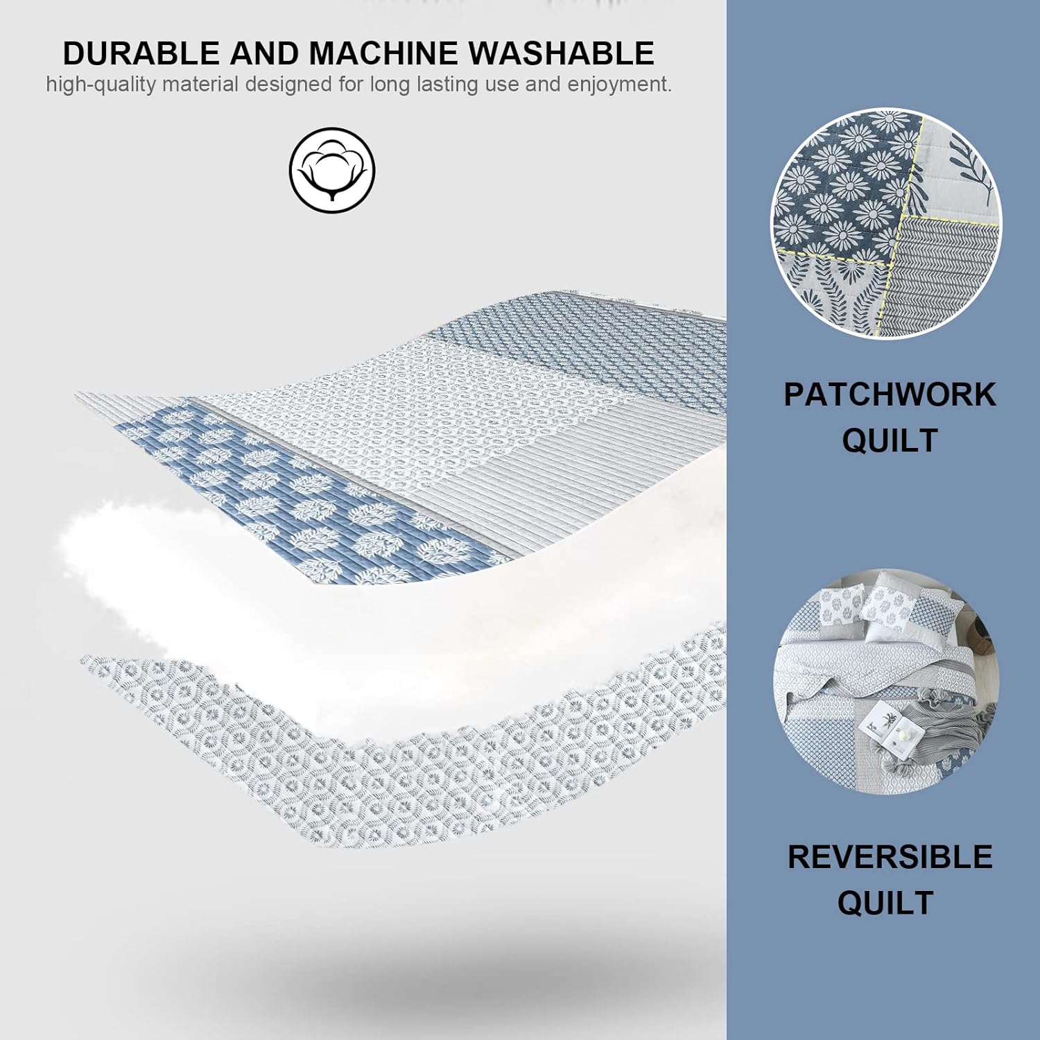 PANGUSHAN King Size Quilt Set - 3 Piece Cotton Bedding