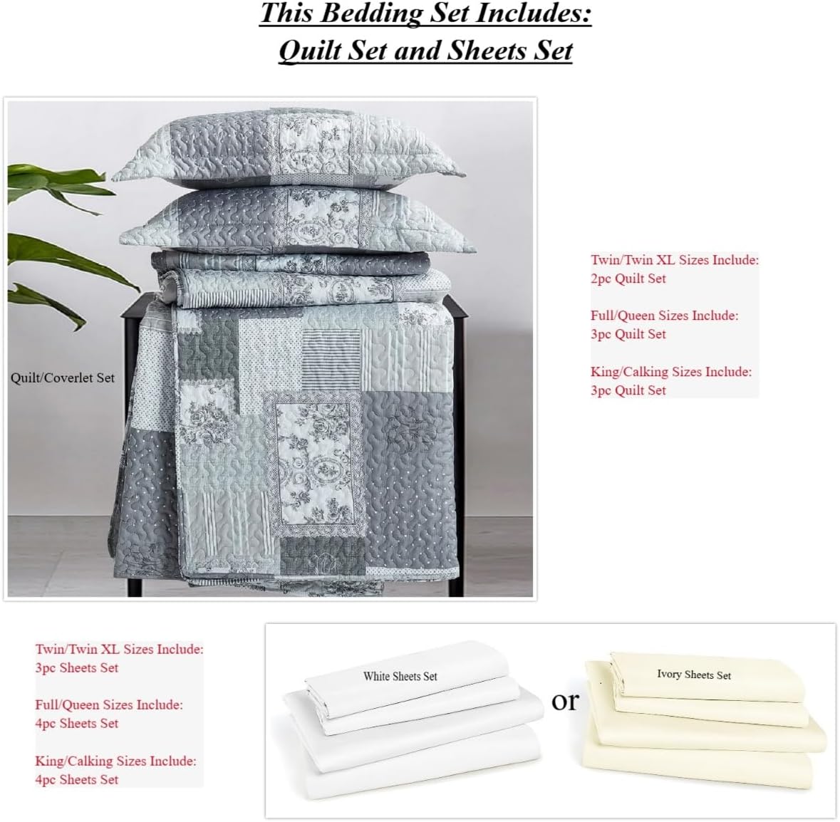 Royal Tradition 5PC Bedspread Set Twin XL Wrinkle-Free Microfiber 1