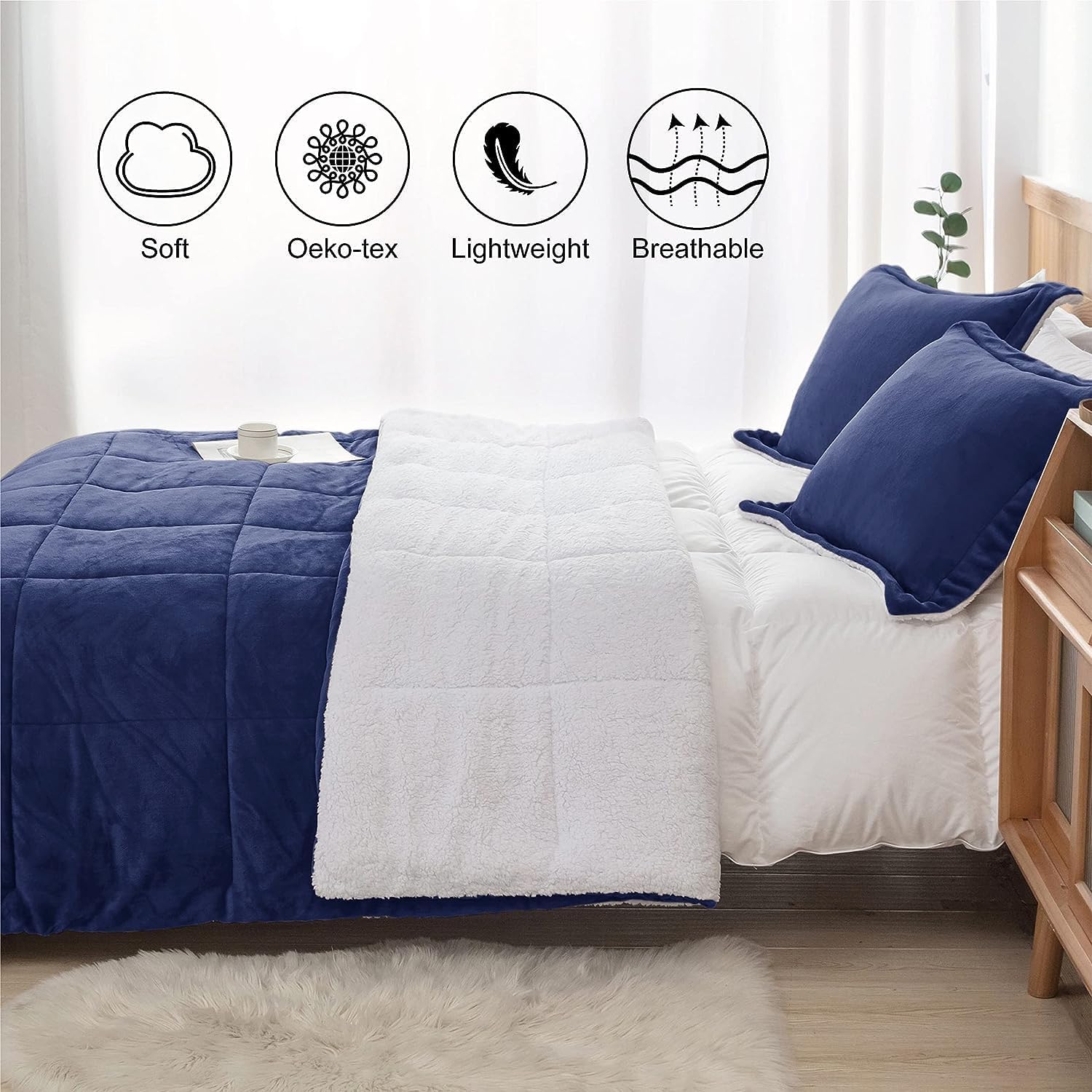 Seward Park Navy Blue Sherpa Comforter Set Twin XL