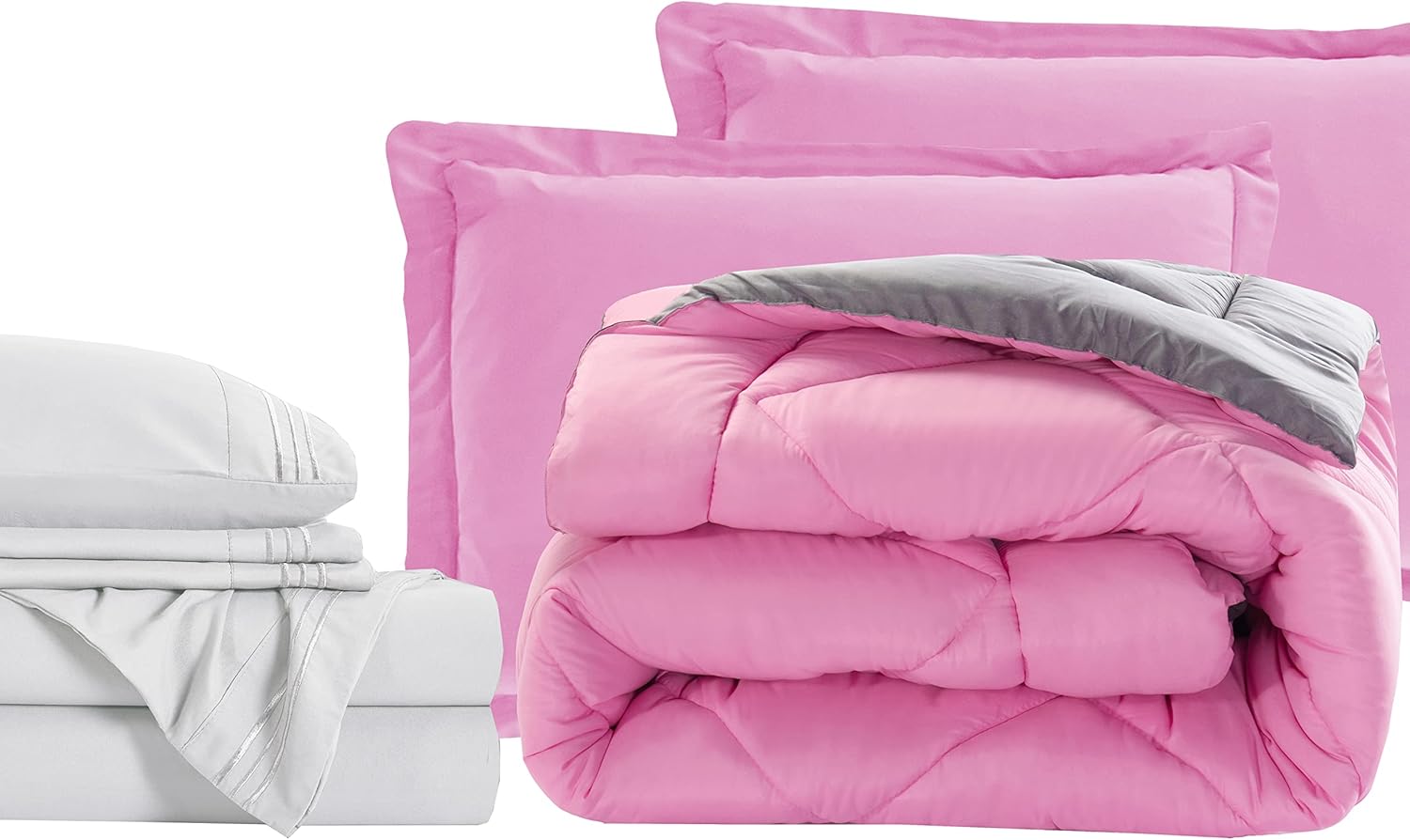 Elegant Comfort 7-Piece Twin XL Bed-in-a-Bag - PinkGray