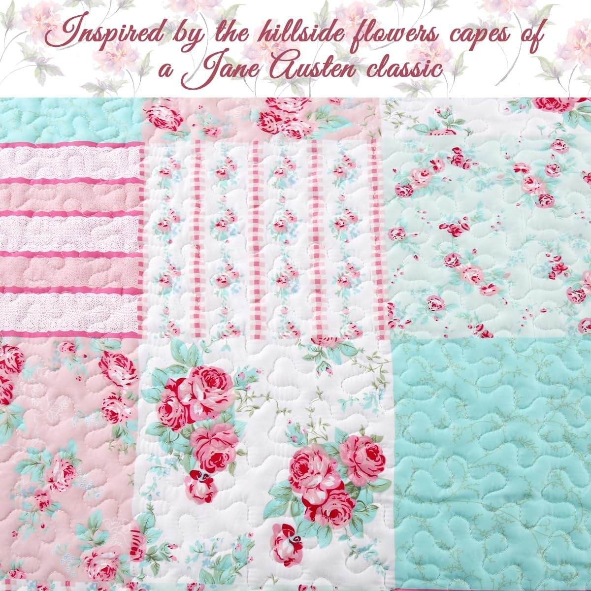 Cozy Line Bloom Floral Reversible Quilt Bedding Set Twin 2 Piece