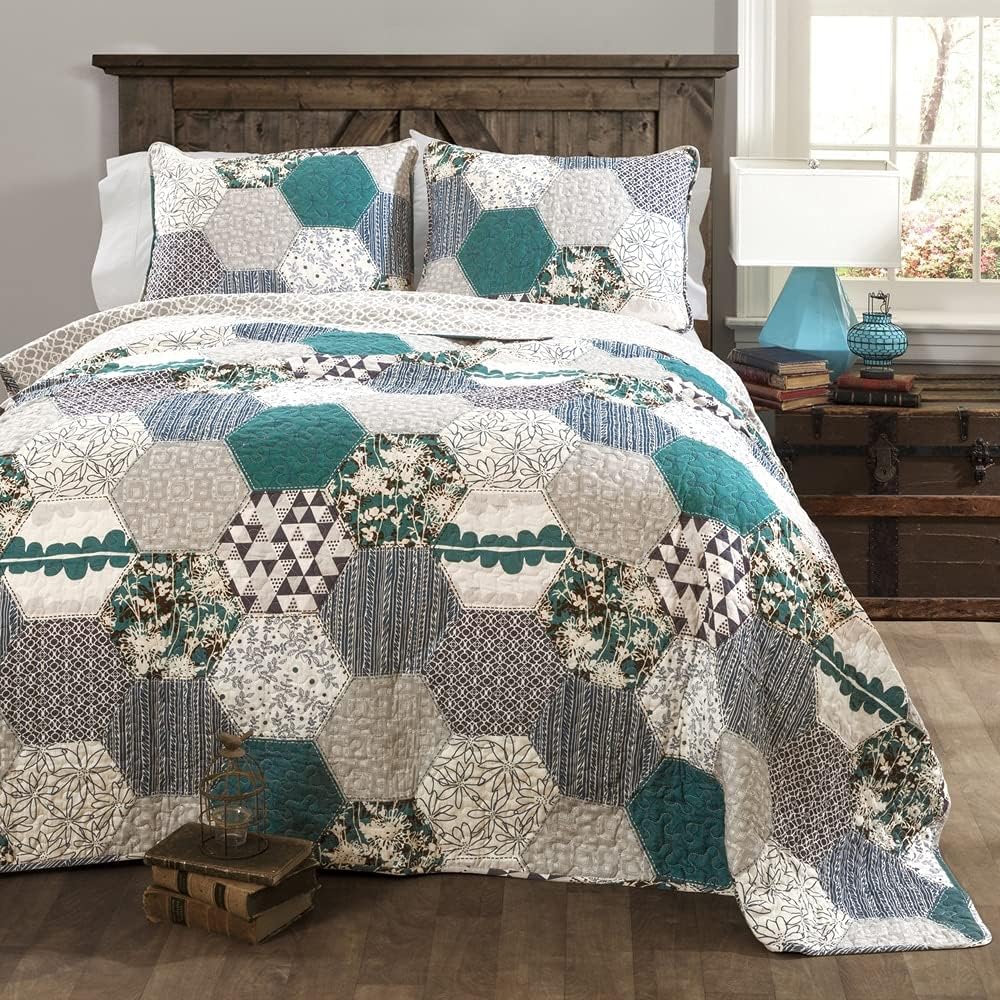Lush Decor Briley 3 Piece Quilt Set Turquoise King