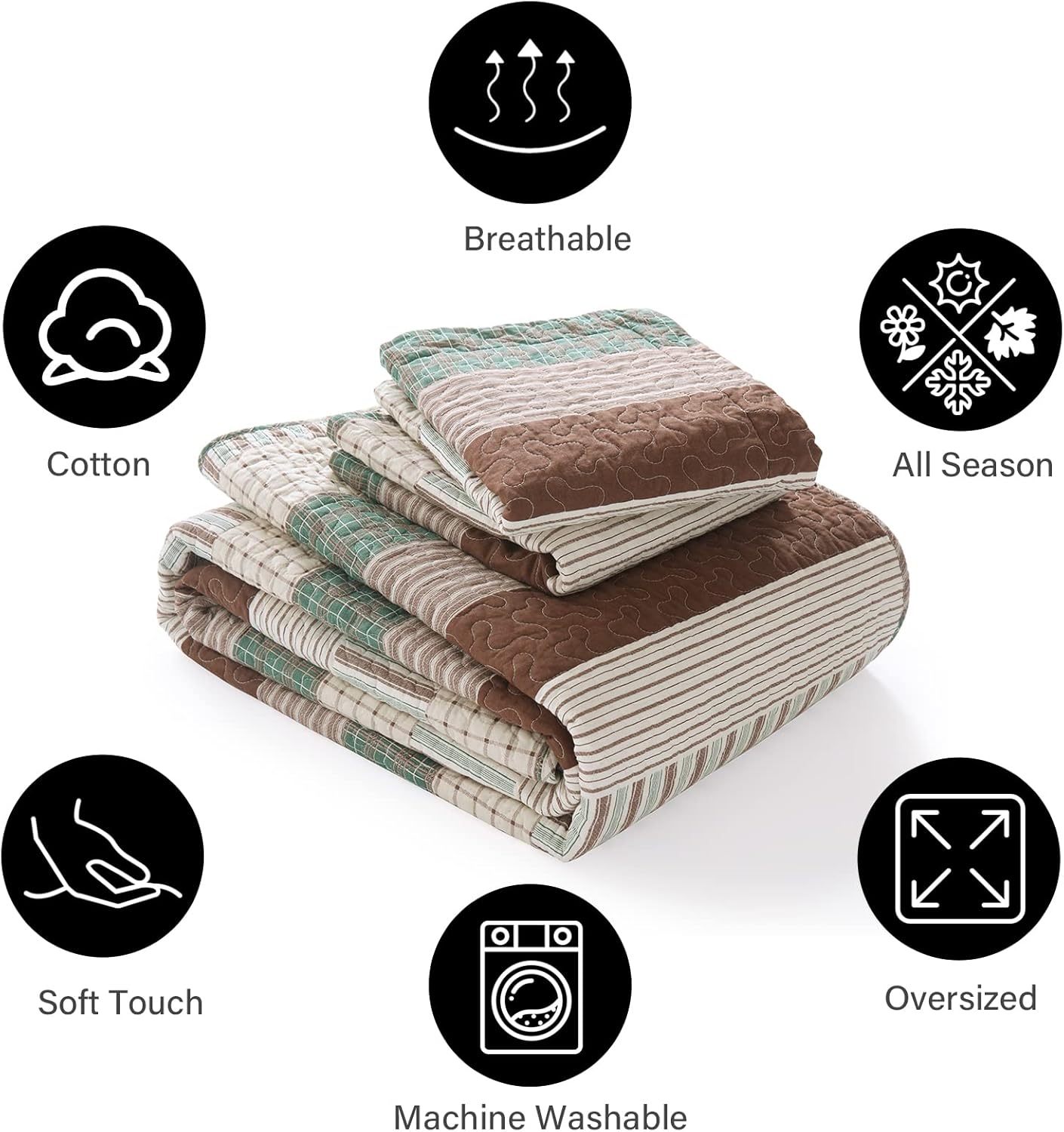 PANGUSHAN 100 Cotton King Quilt Set 3 Pieces