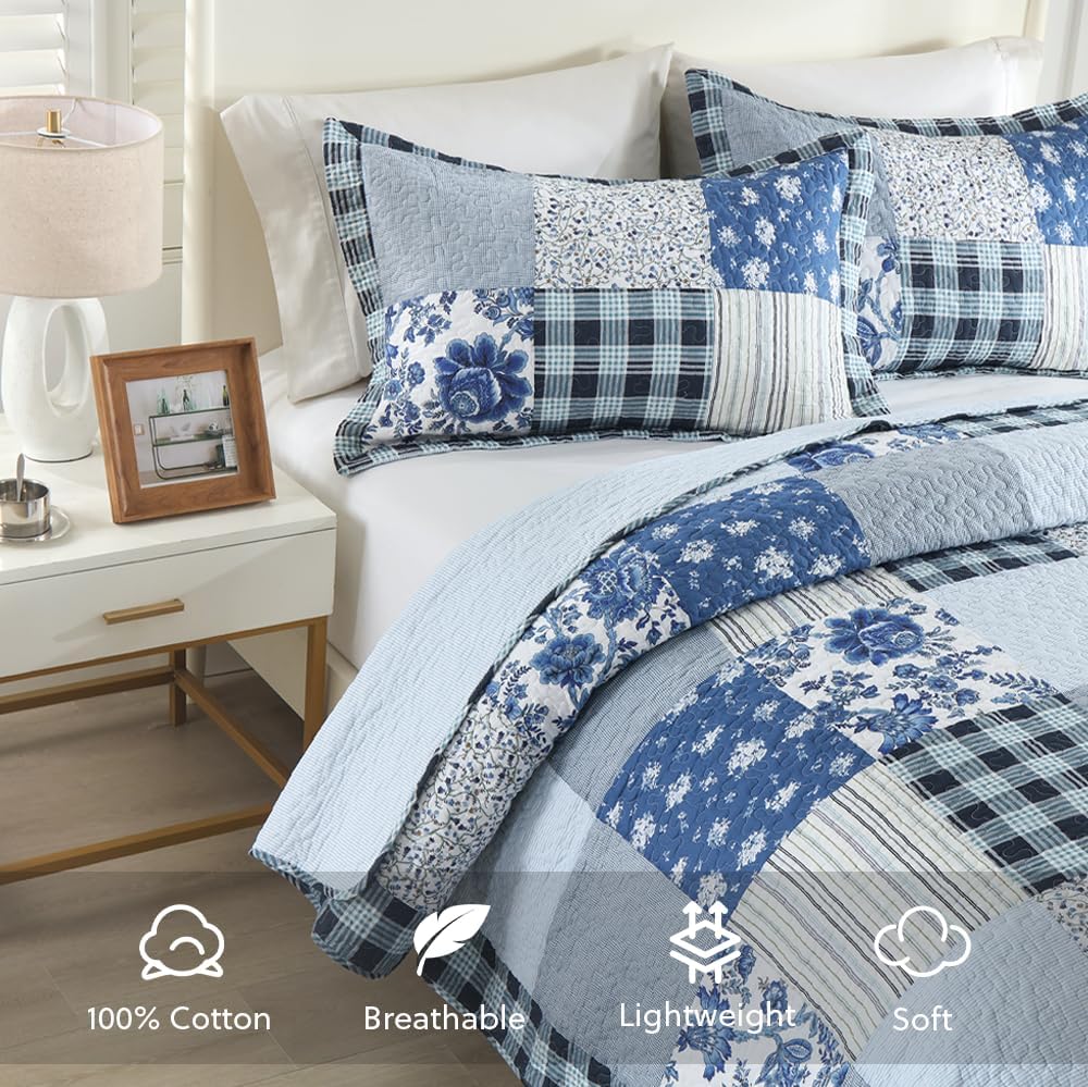 Camandy Cotton Reversible Quilt Bedding Set 3 Pieces King Size