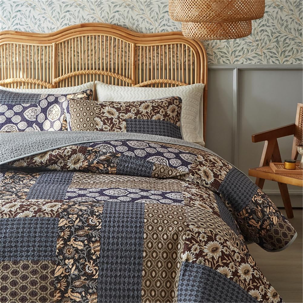 ROOMLIFE Twin Quilt Set - 3-Piece Cotton Boho Bedding