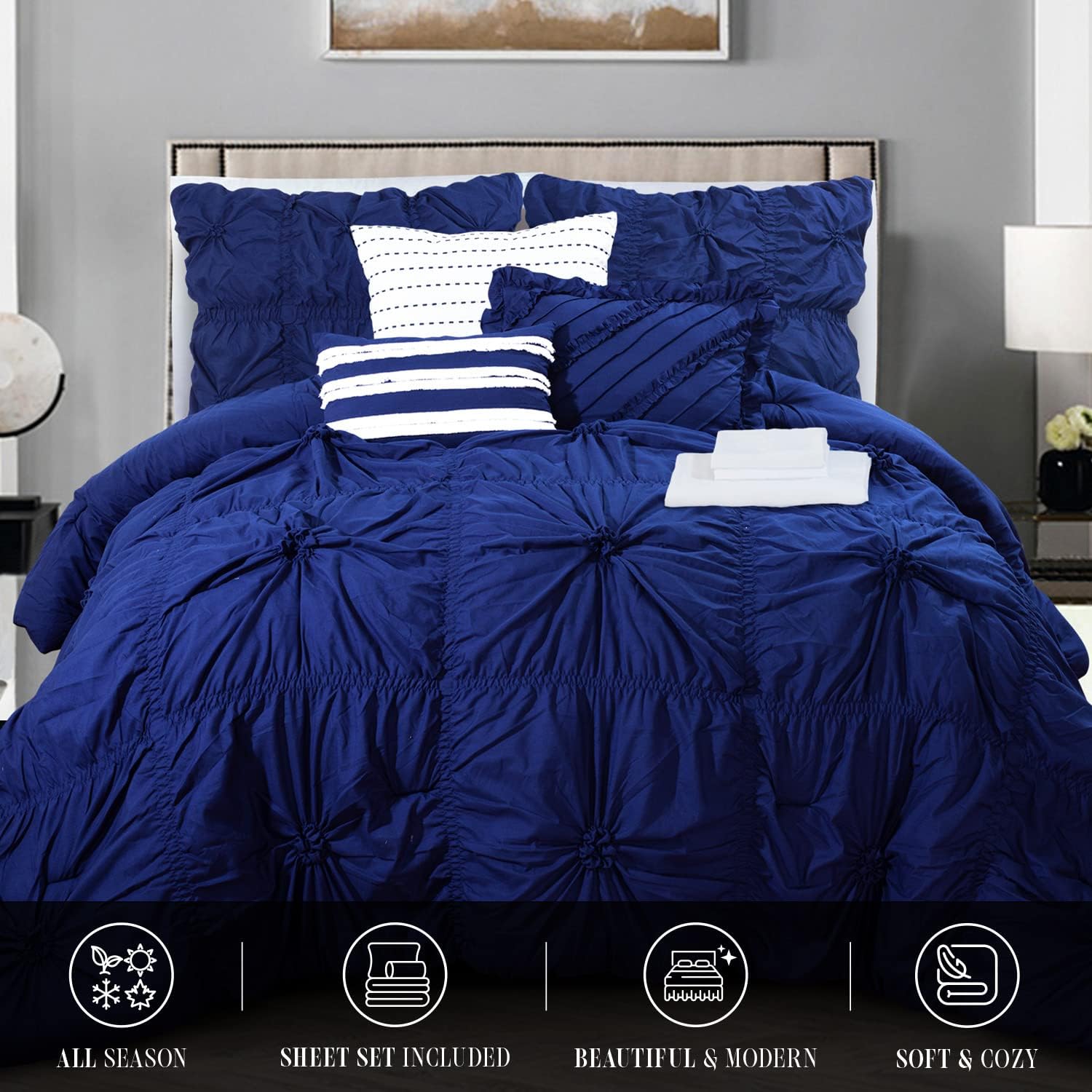 Elegant Comfort Amy 12-Piece Comforter Set Queen Blue