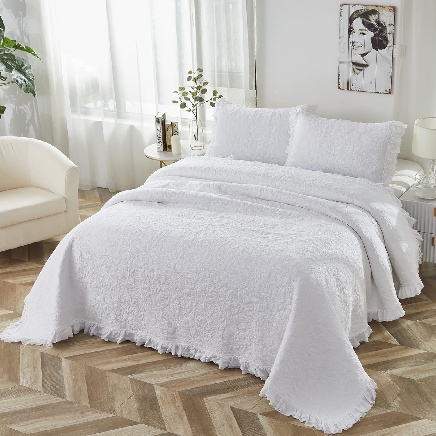 Brandream 5-Piece Quilt Set Cotton Matelasse Coverlet Luxury Farmhouse Bedspread