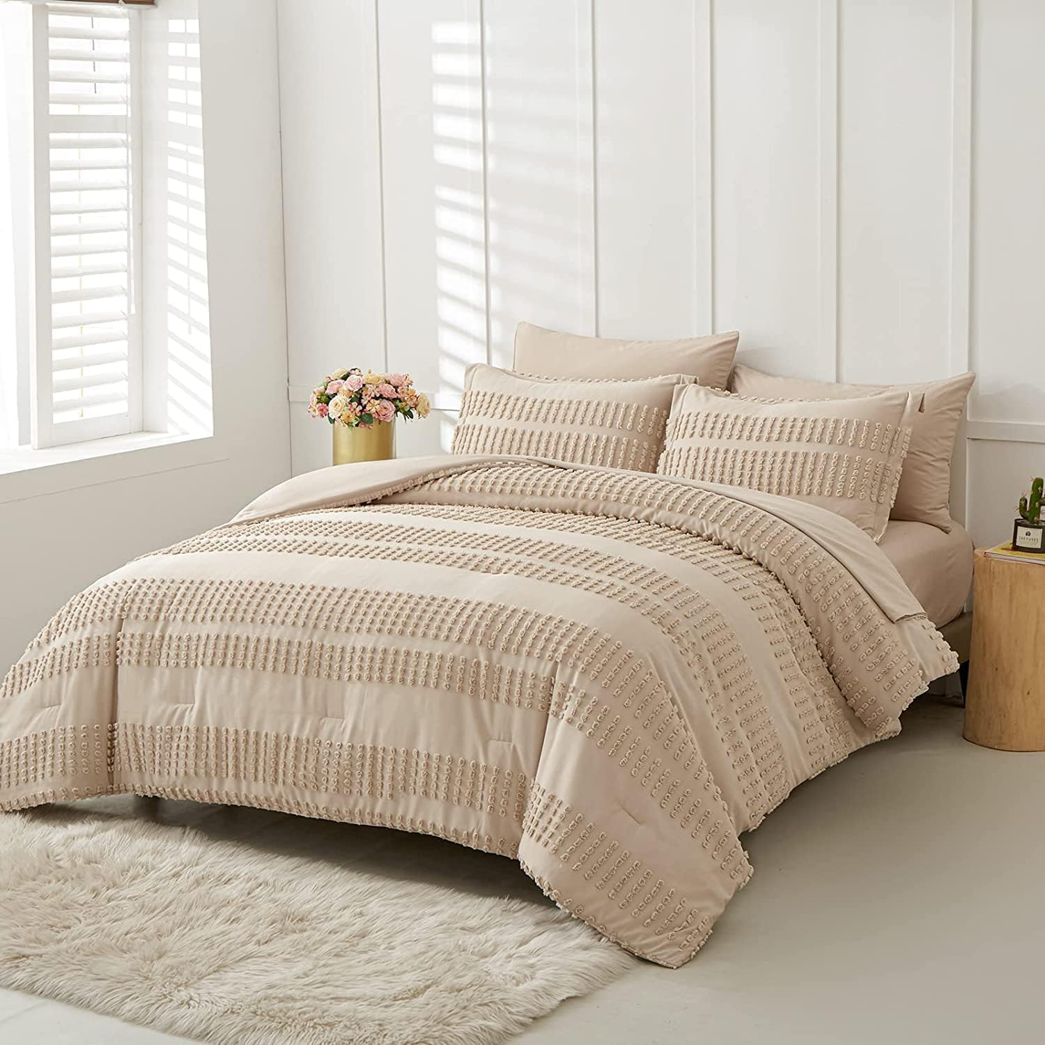 3-Piece Tufted Duvet Cover Set - Premium Percale Cotton Natural Cream Super King