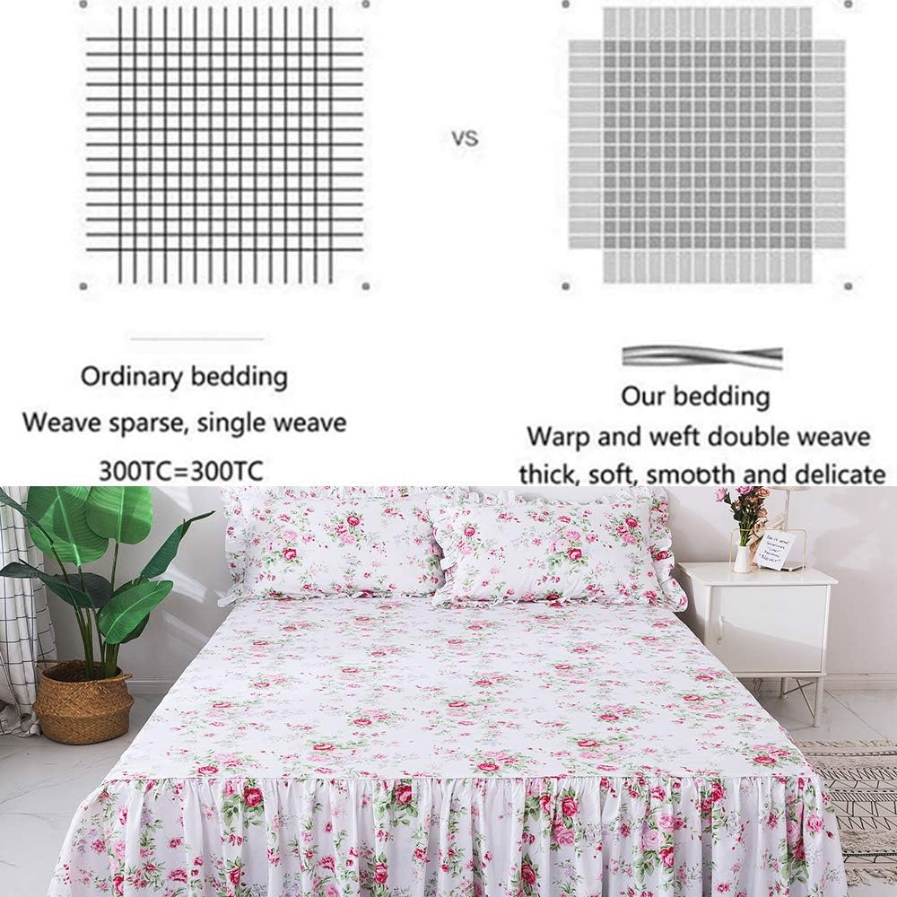 FADFAY 4-Piece Premium Cotton Bedding Set with Pink Rose Print
