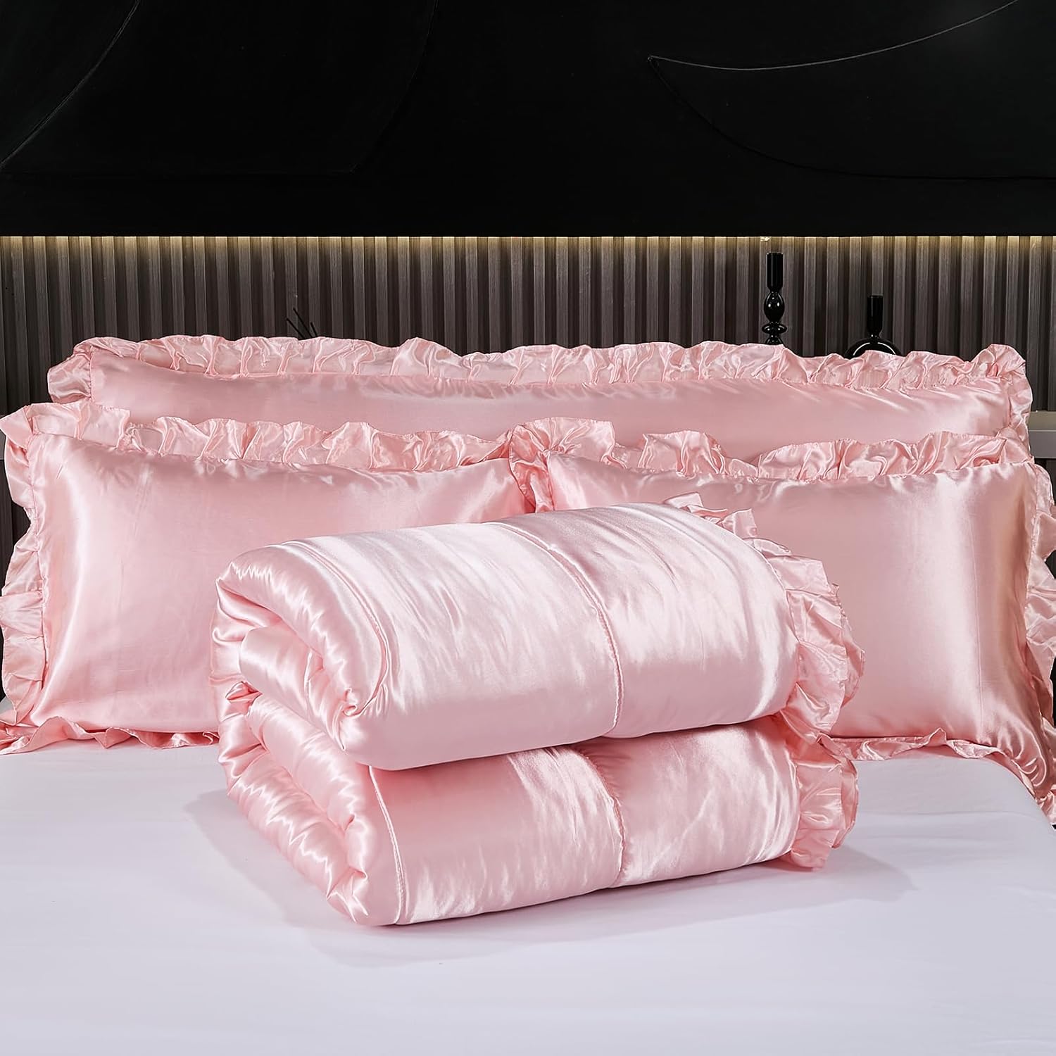 Satin Comforter Set with Ruffle and Pillow Covers