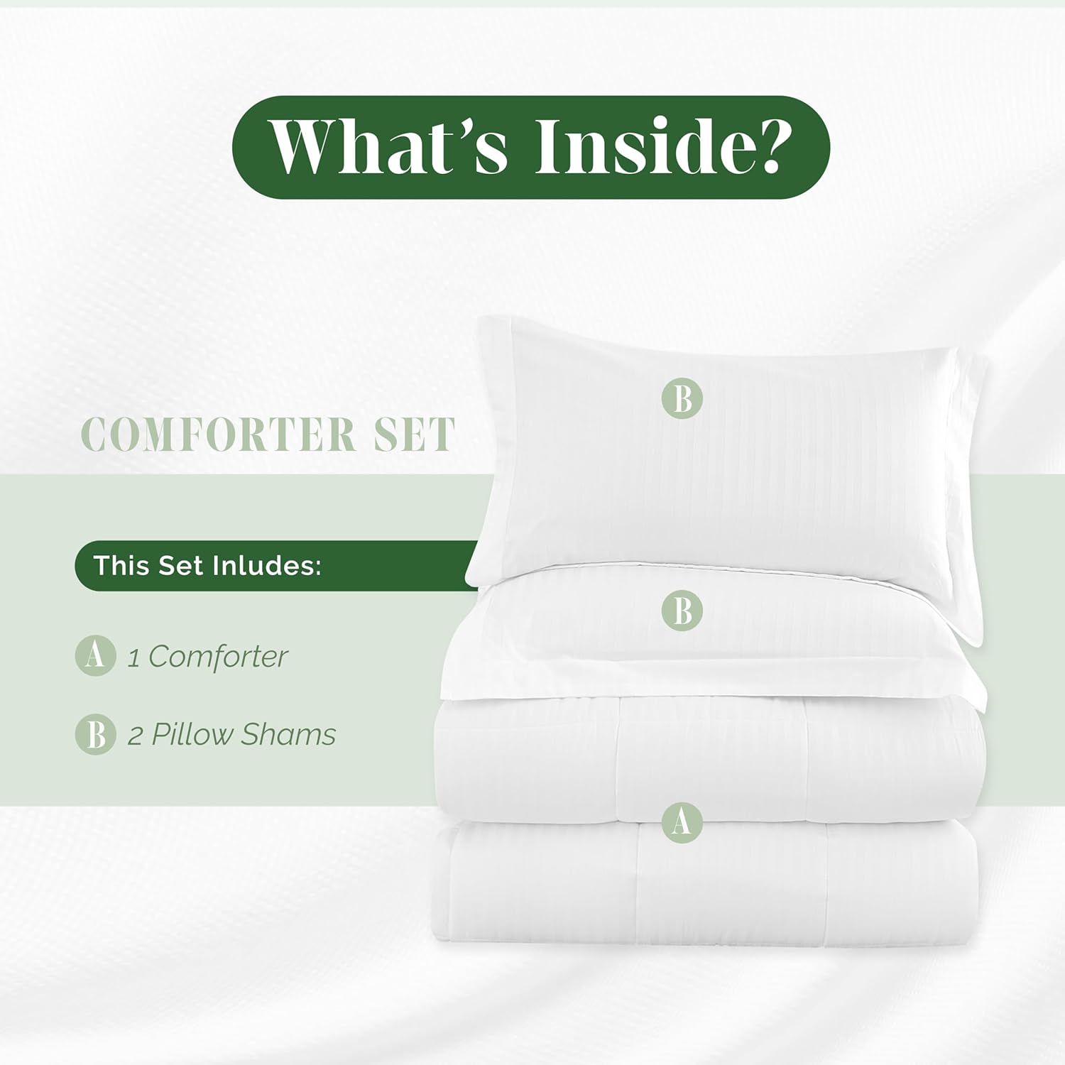 Elegant Comfort 3-Piece Stripe Cotton Comforter Set - Queen White