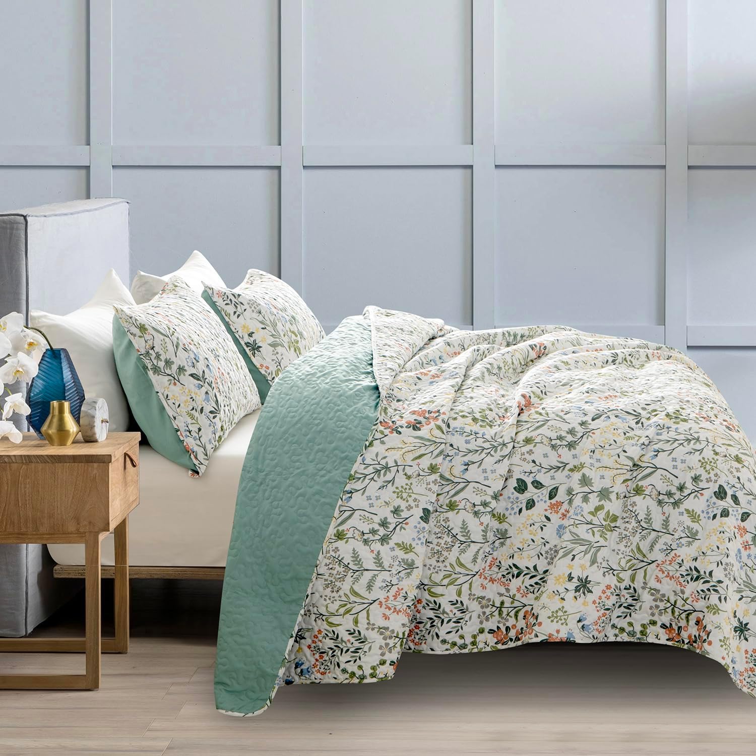 BUPIRD Floral Quilt Set Queen 3 Pieces