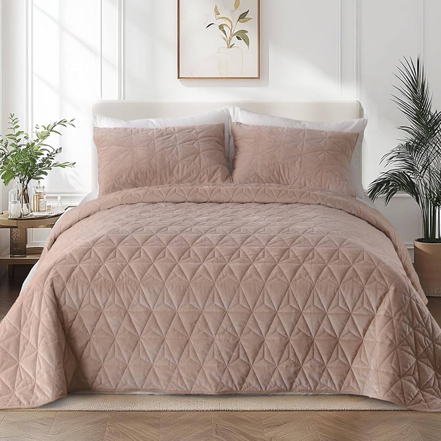 KASENTEX Velvet Quilt Set 102x106 Pink Brown