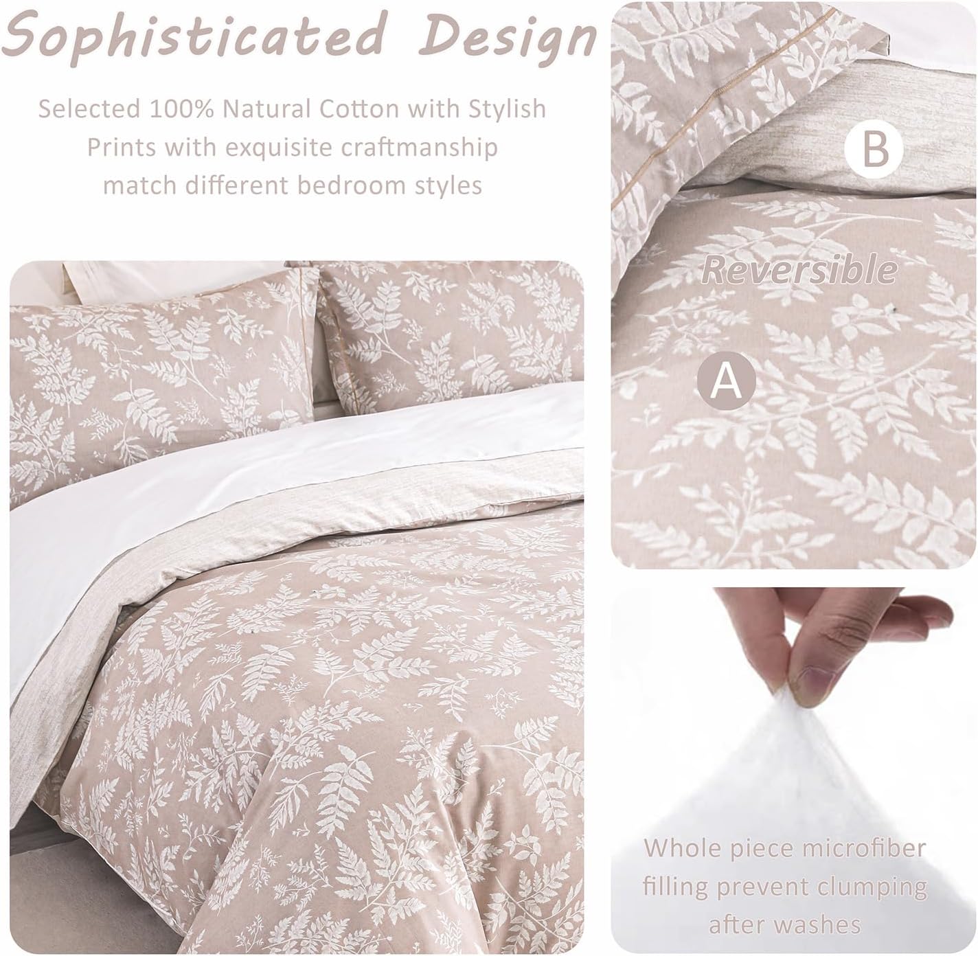 ALEISSEL Natural Cotton 3pcs Queen Comforter Set Dusty Pink