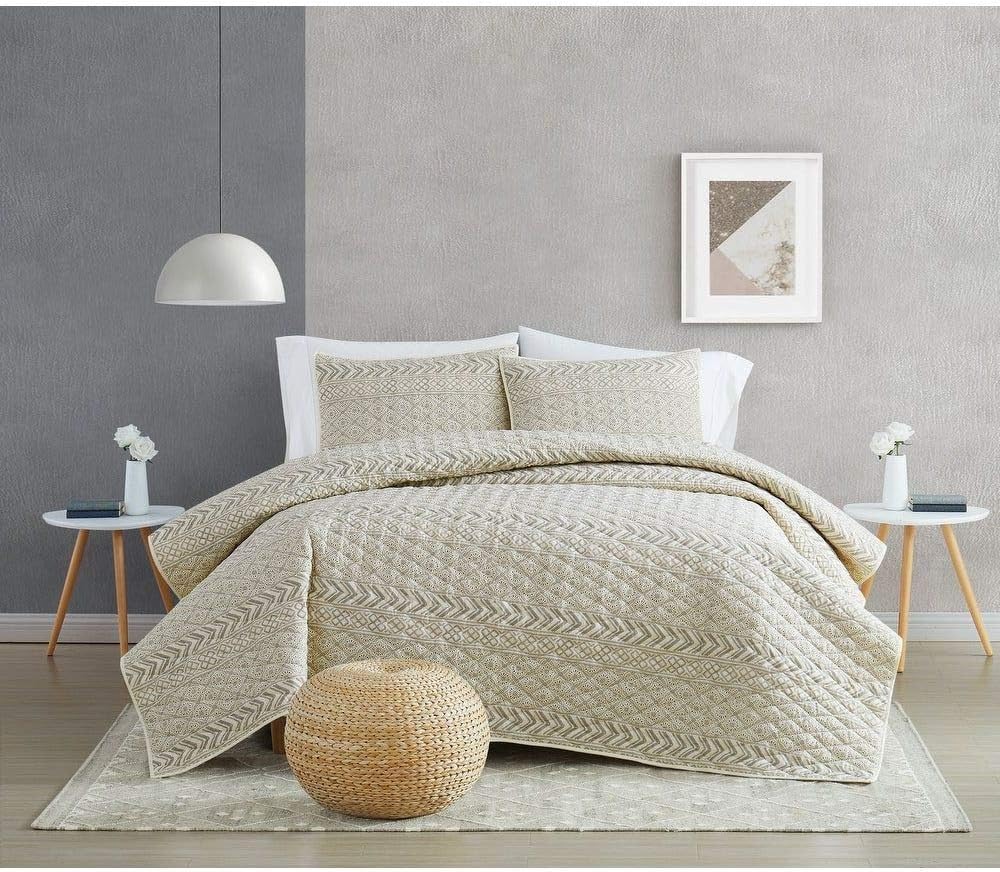 TRP 2 Piece Black Ivory Quilt Set with Reversible Design