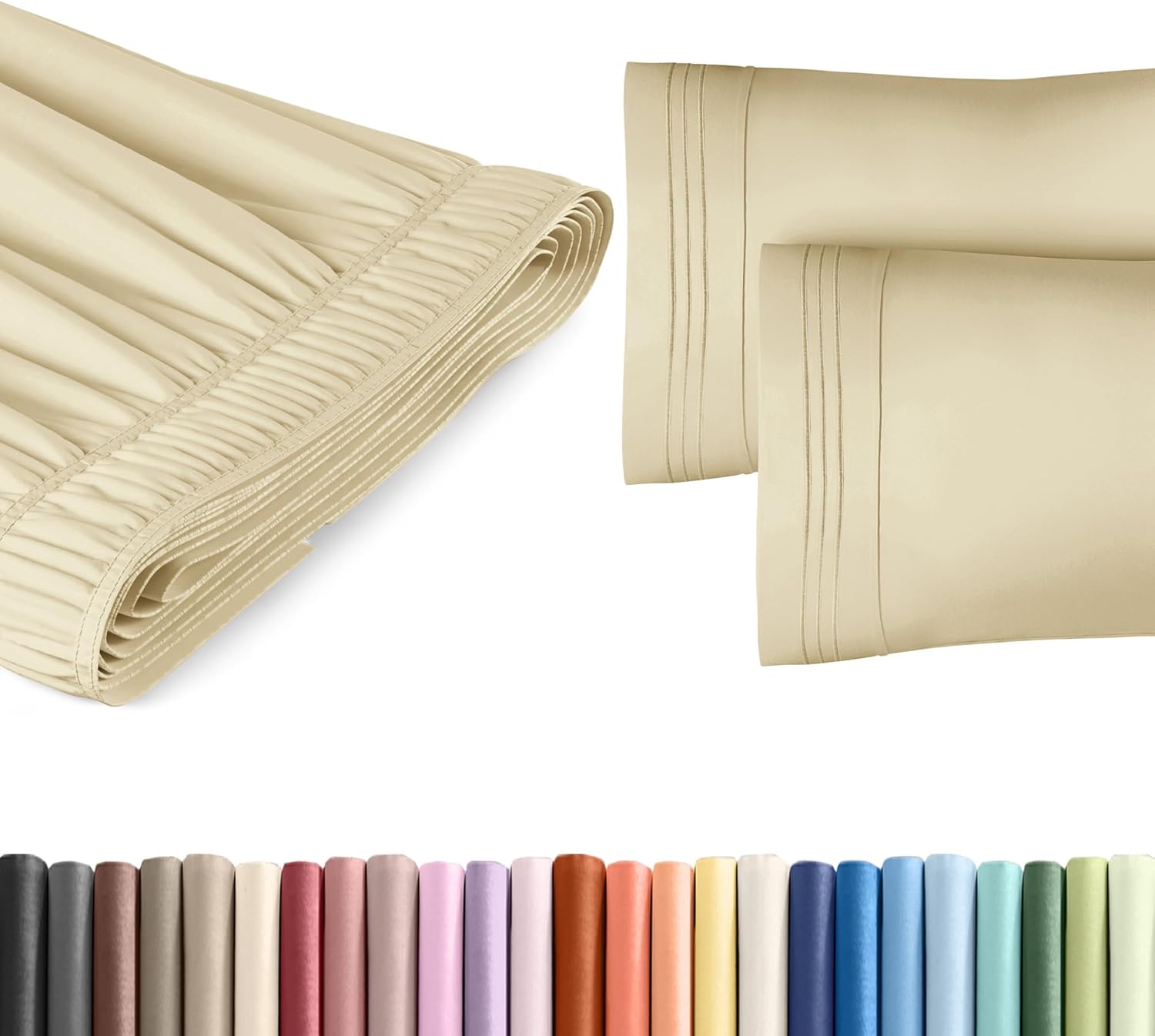CGK Unlimited Wrap Around Dust Ruffle Bed Skirt 2 Pillowcases Set - Beige