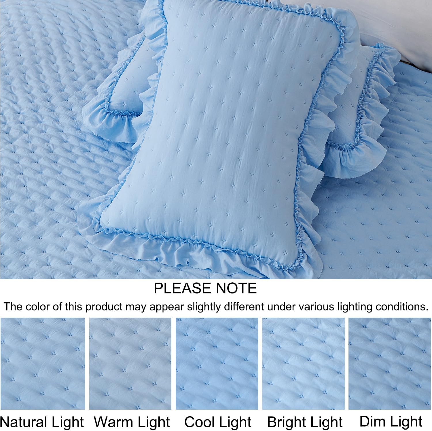 Cmfshape Bedding Set 3 Pieces Ultrasonic Quilt with Ruffled Edges