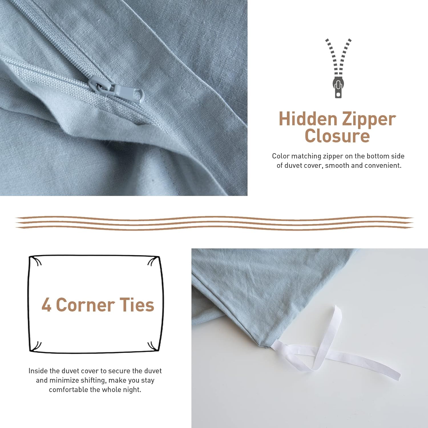 BISELINA French Linen Duvet Cover Set - King Size Dusty Blue