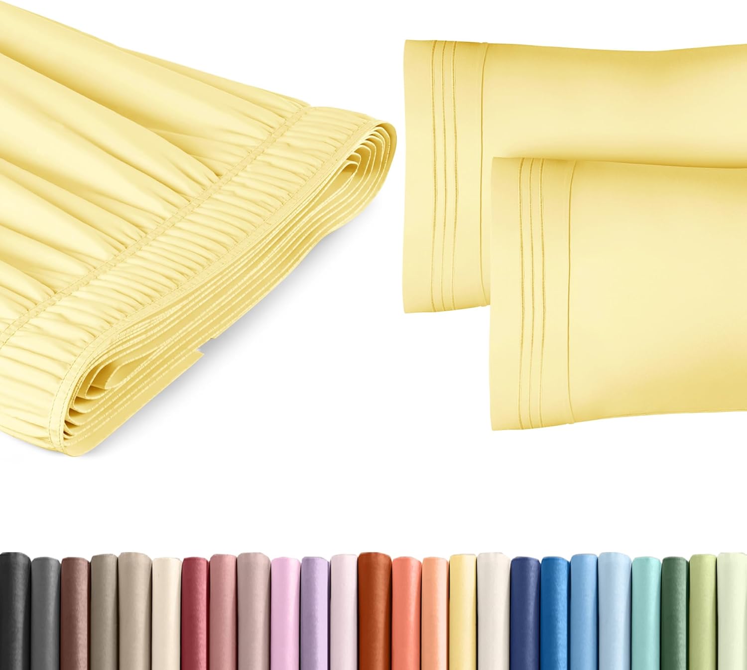 CGK Unlimited Wrap Around Dust Ruffle Bed Skirt with 2 Pillowcases Bundle - Yellow