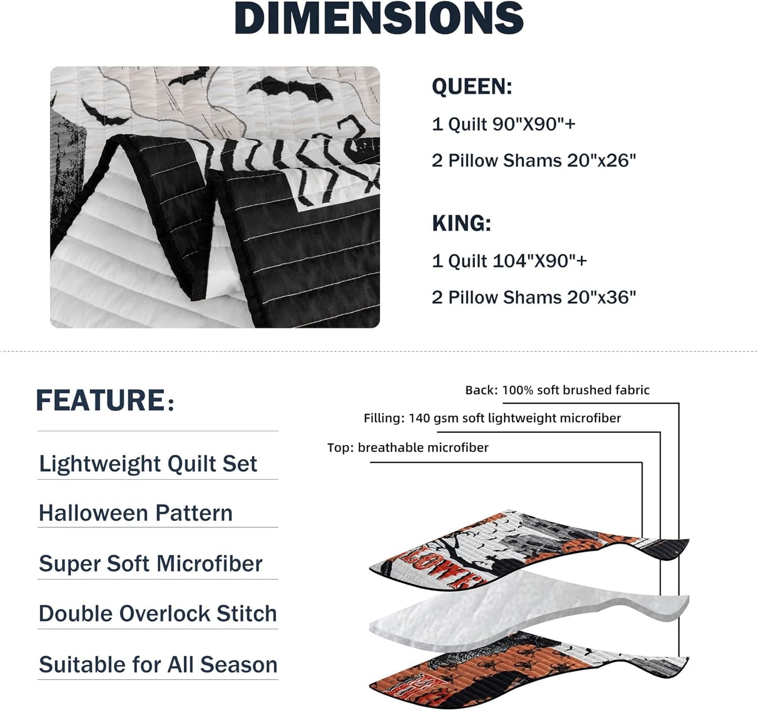 Cmfshape Halloween Quilt Set Queen Size Black Reversible