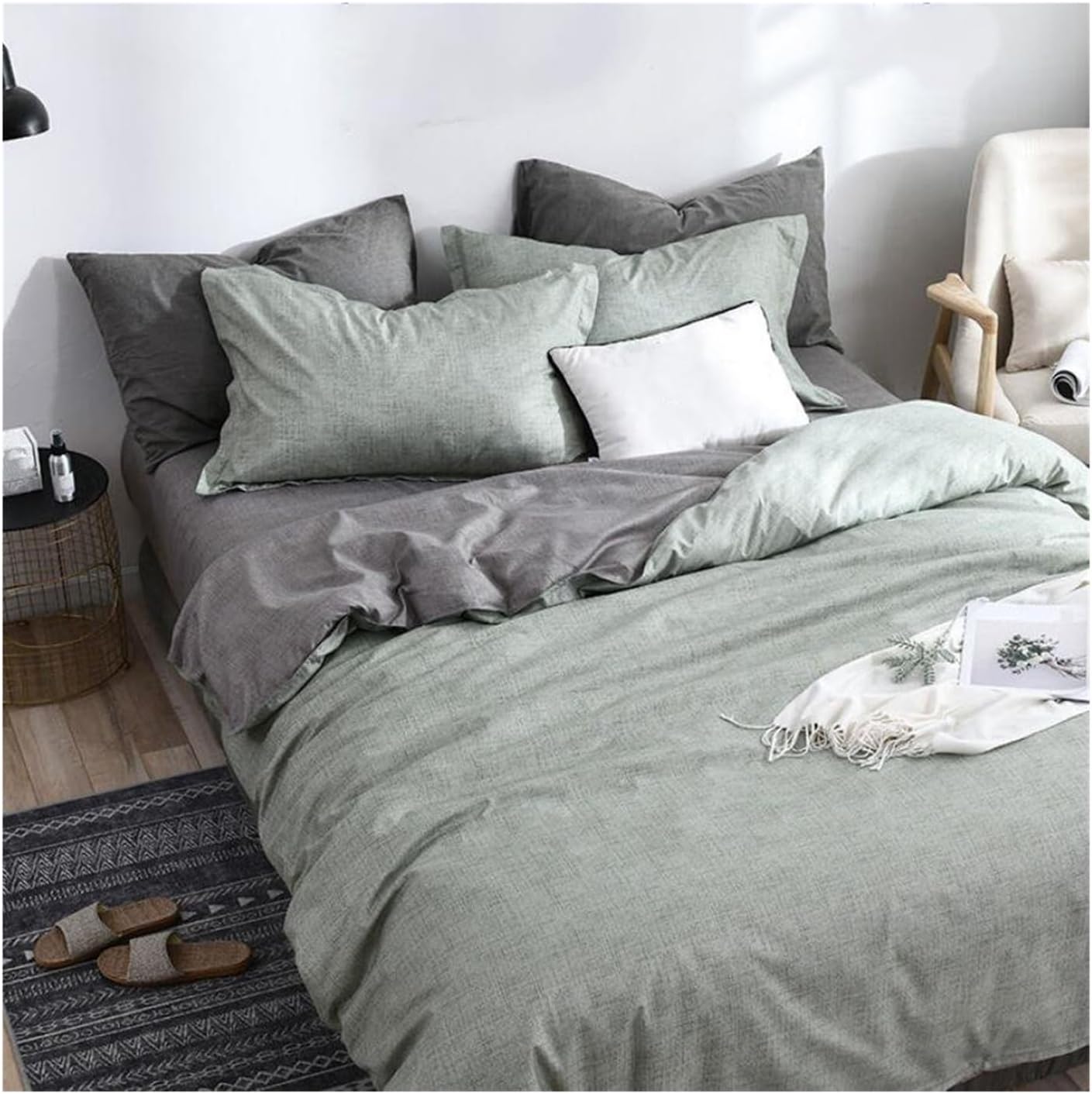 YUSIWOAL Bedroom Dormitory Luxury Bedding Set Green Super King