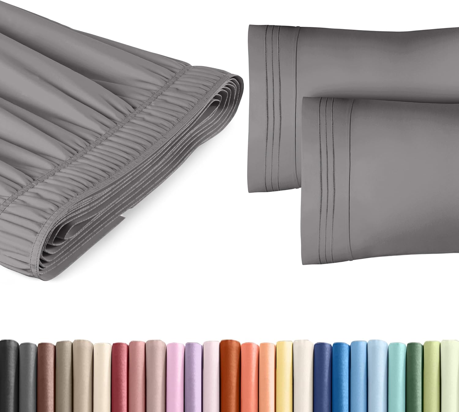 Wrap Around Dust Ruffle Bed Skirt 2 Pillowcases Bundle - Dark Grey
