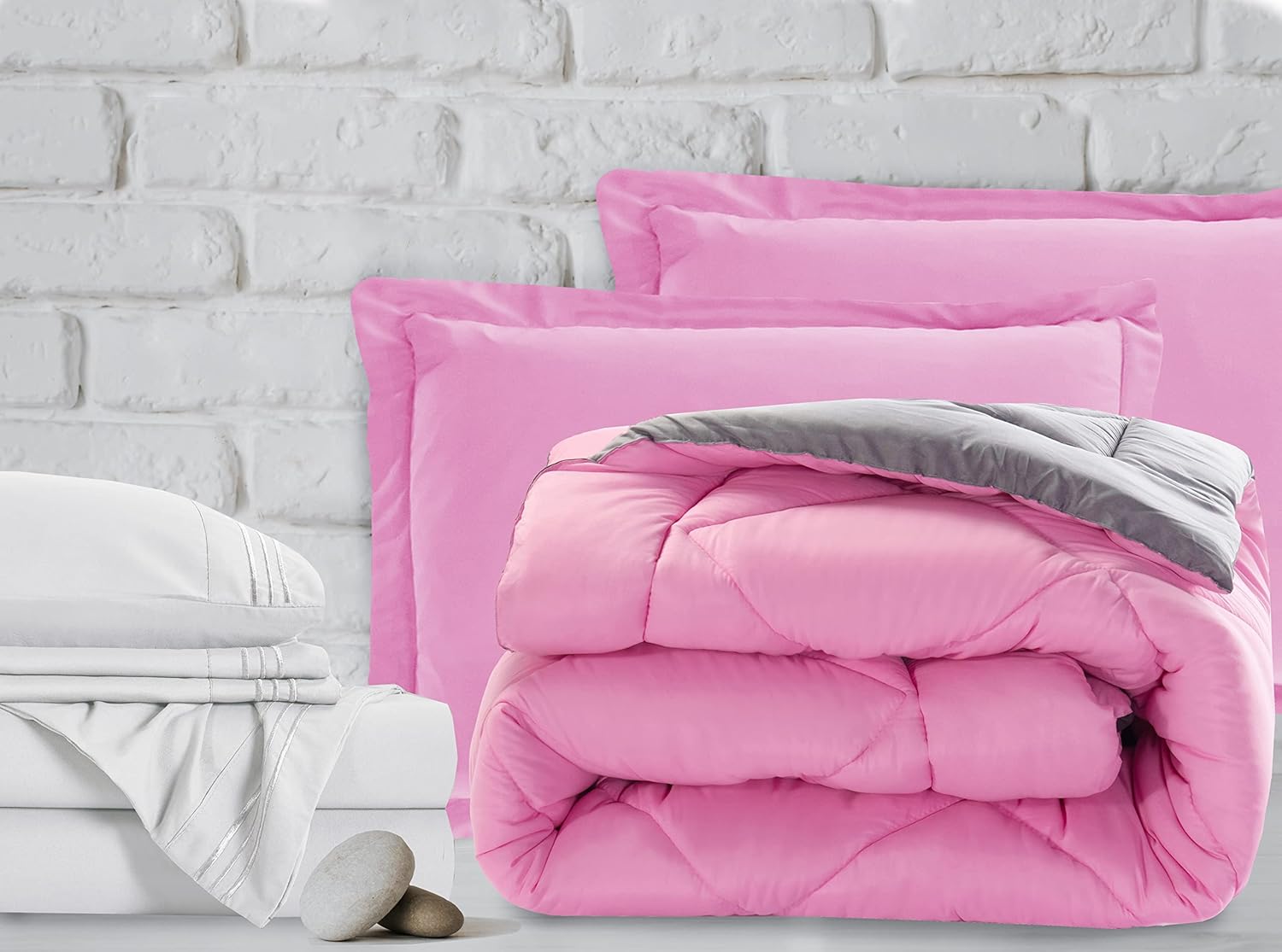 Elegant Comfort 7-Piece Twin XL Bed-in-a-Bag - PinkGray