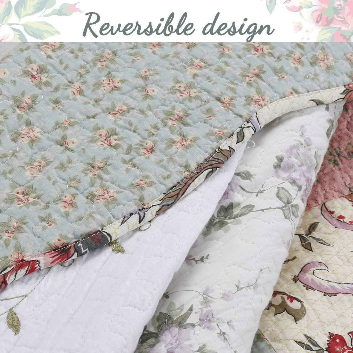 Cozy Line Floral Patchwork Quilt Bedding Set Queen 3 Piece