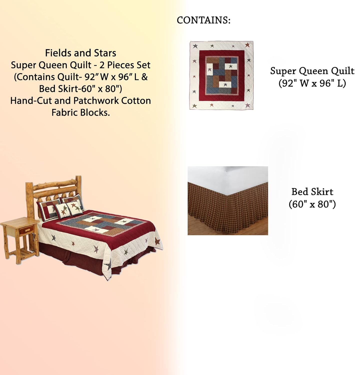 Fields and Stars Super Queen Quilt Set - 2 Pieces