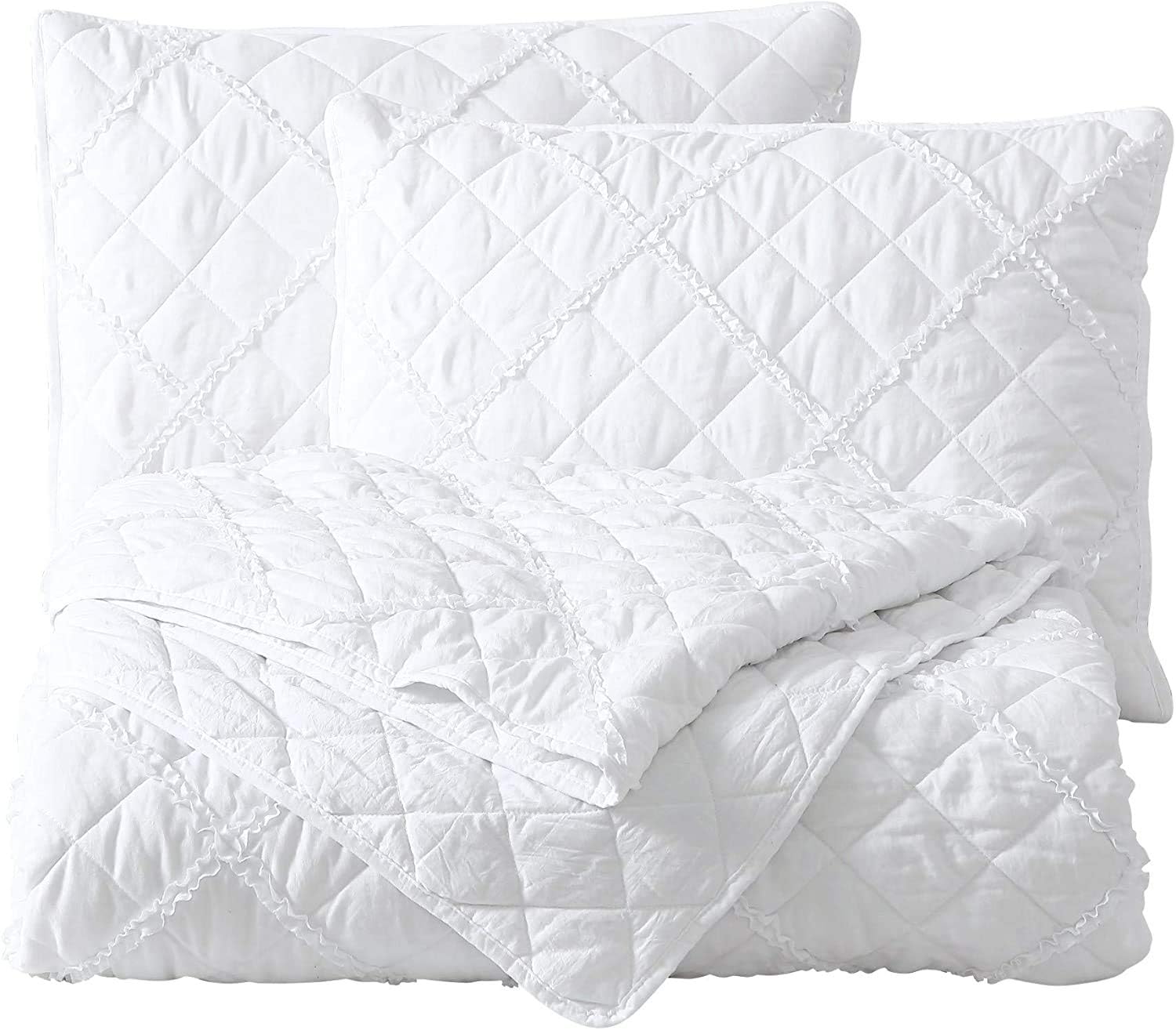 Chezmoi Annabelle 2-Piece White Quilt Set - Twin Size