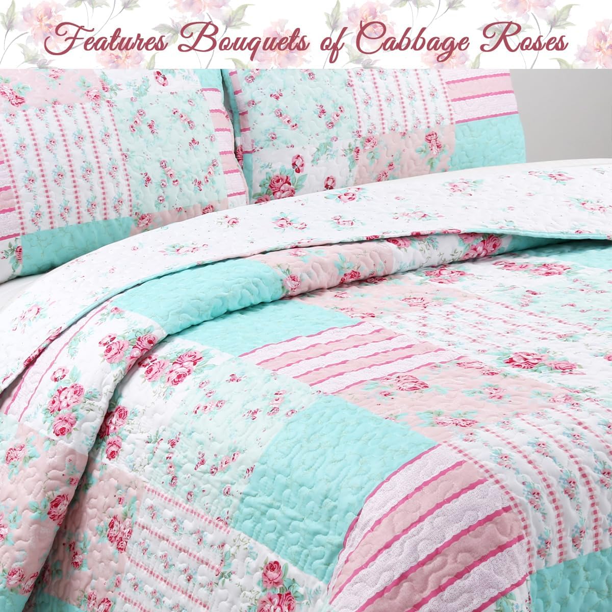Cozy Line Bloom Floral Reversible Quilt Bedding Set Twin 2 Piece