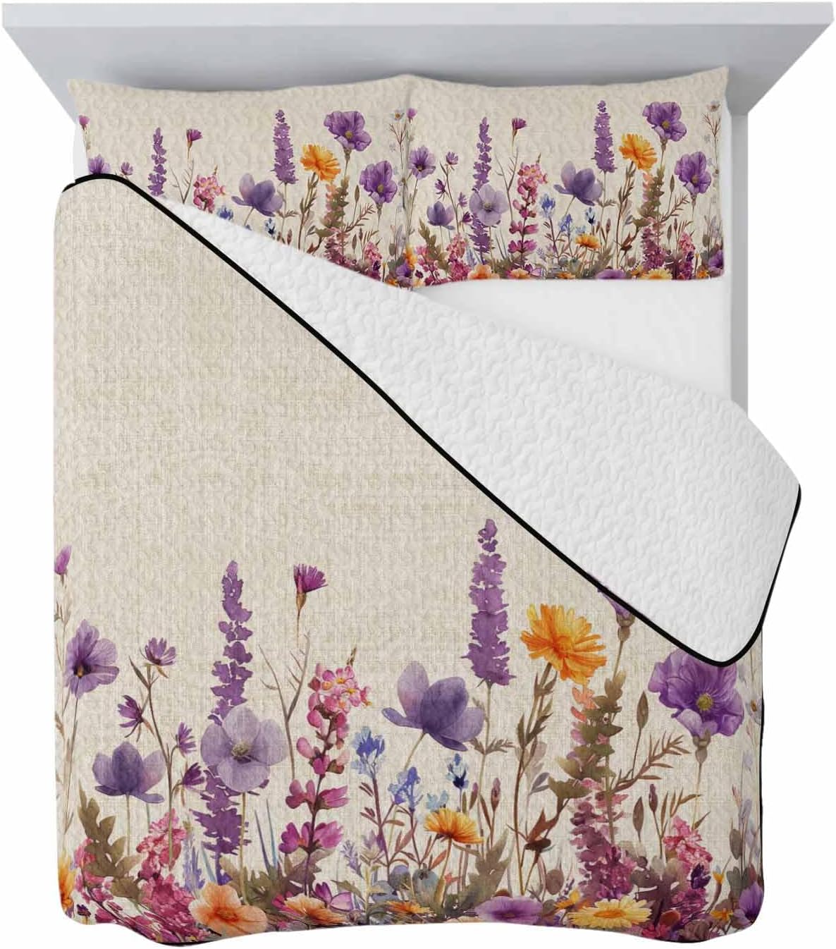 Purple Lavender Daisy Quilt Set Twin XL with 2 Pillow Shams