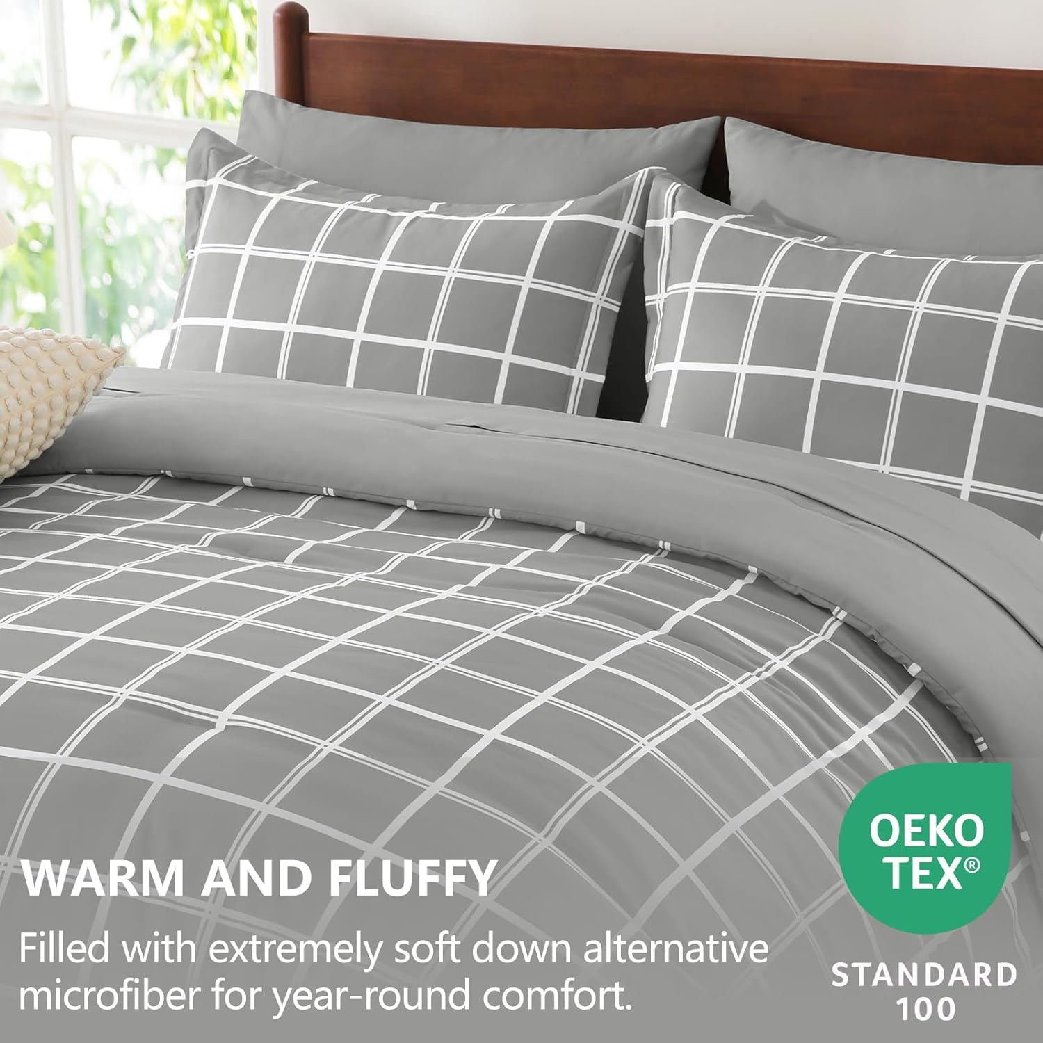 CozyLux Twin XL Plaid Comforter Set Grey 1