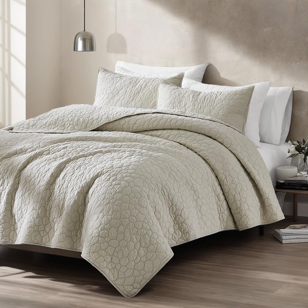 Palassio Beige Cotton Quilt Twin Set with Pillow Sham