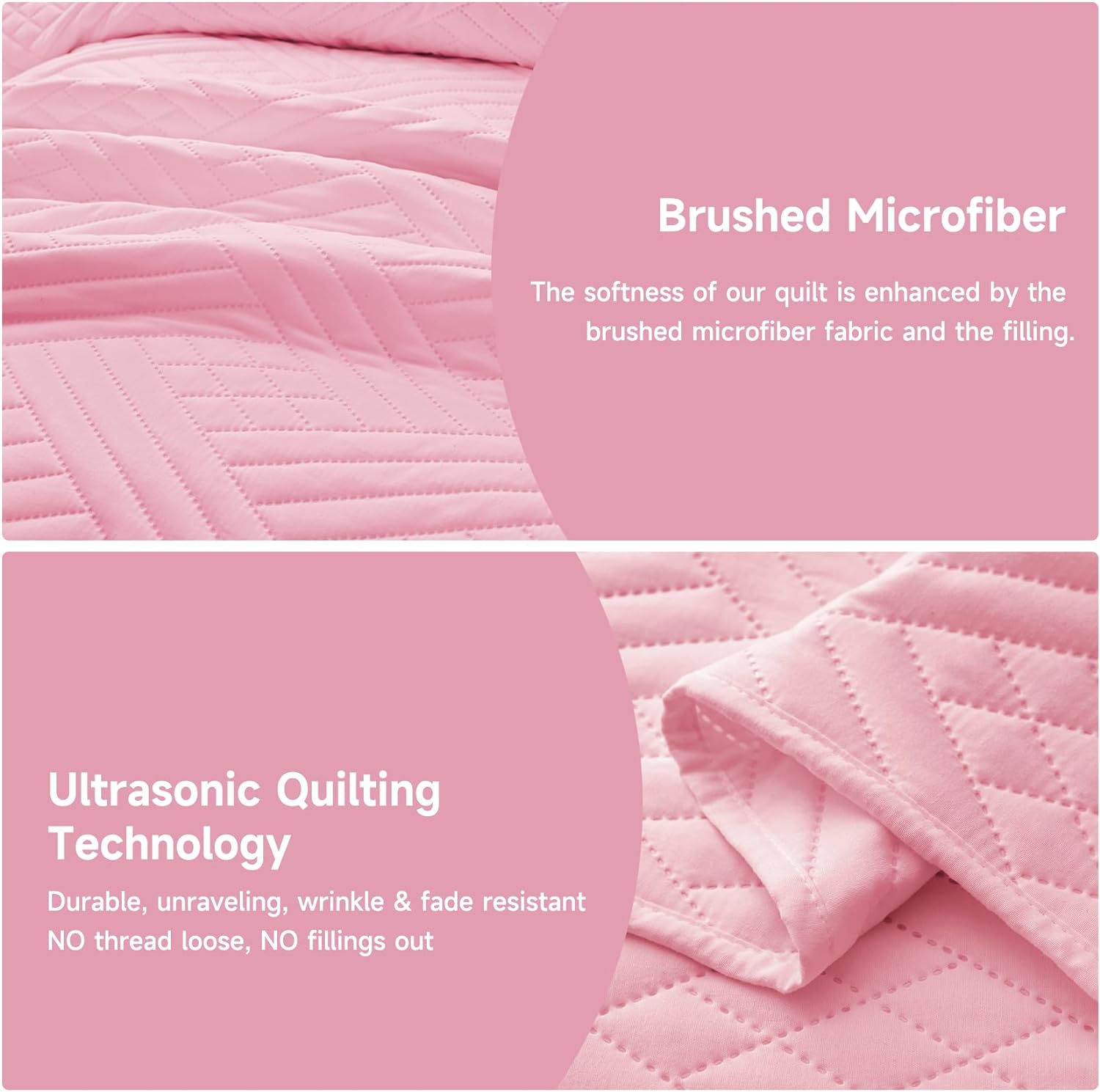Lavsiry Pink Striped Quilt Set for California King Bed